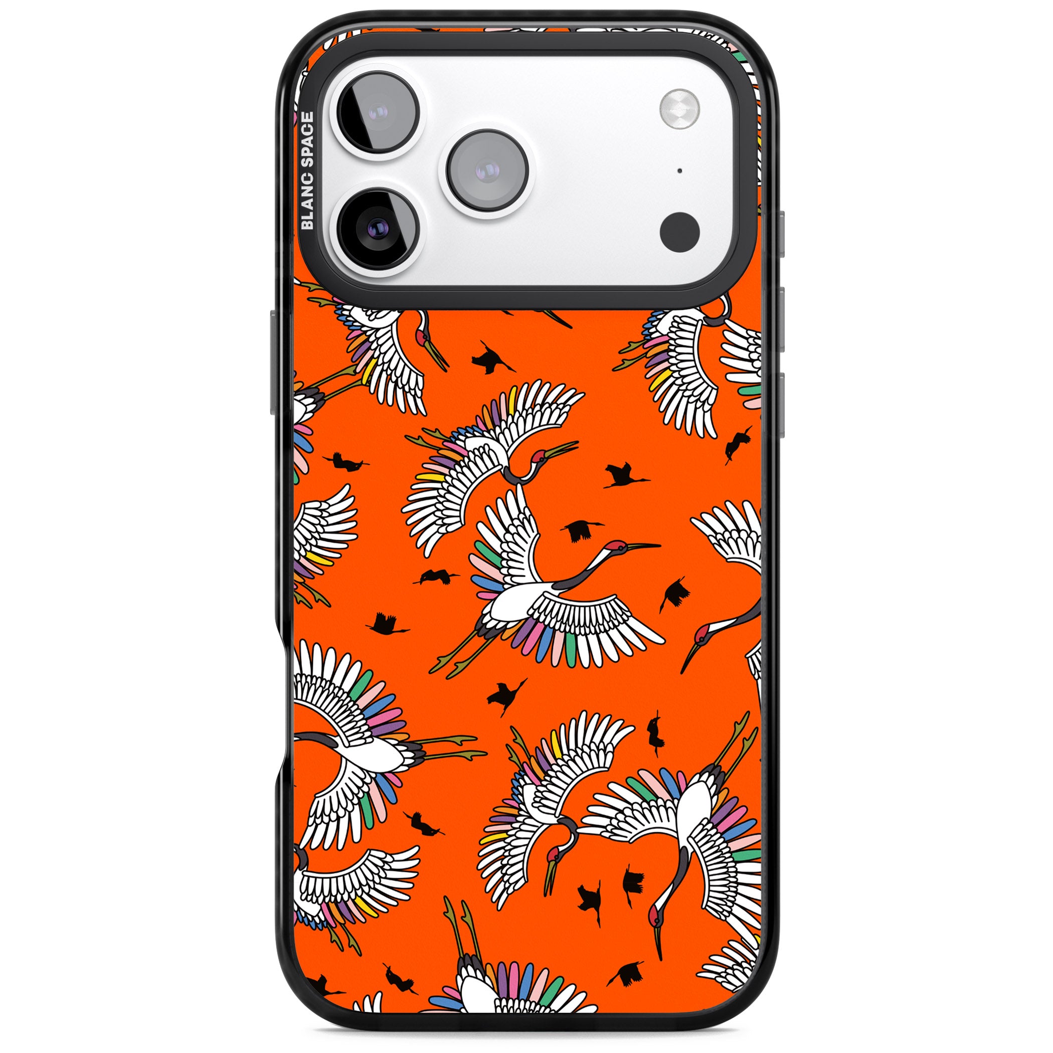 Colourful Crane Pattern (Orange) iPhone 17 Pro Impact Pro Black Phone Case