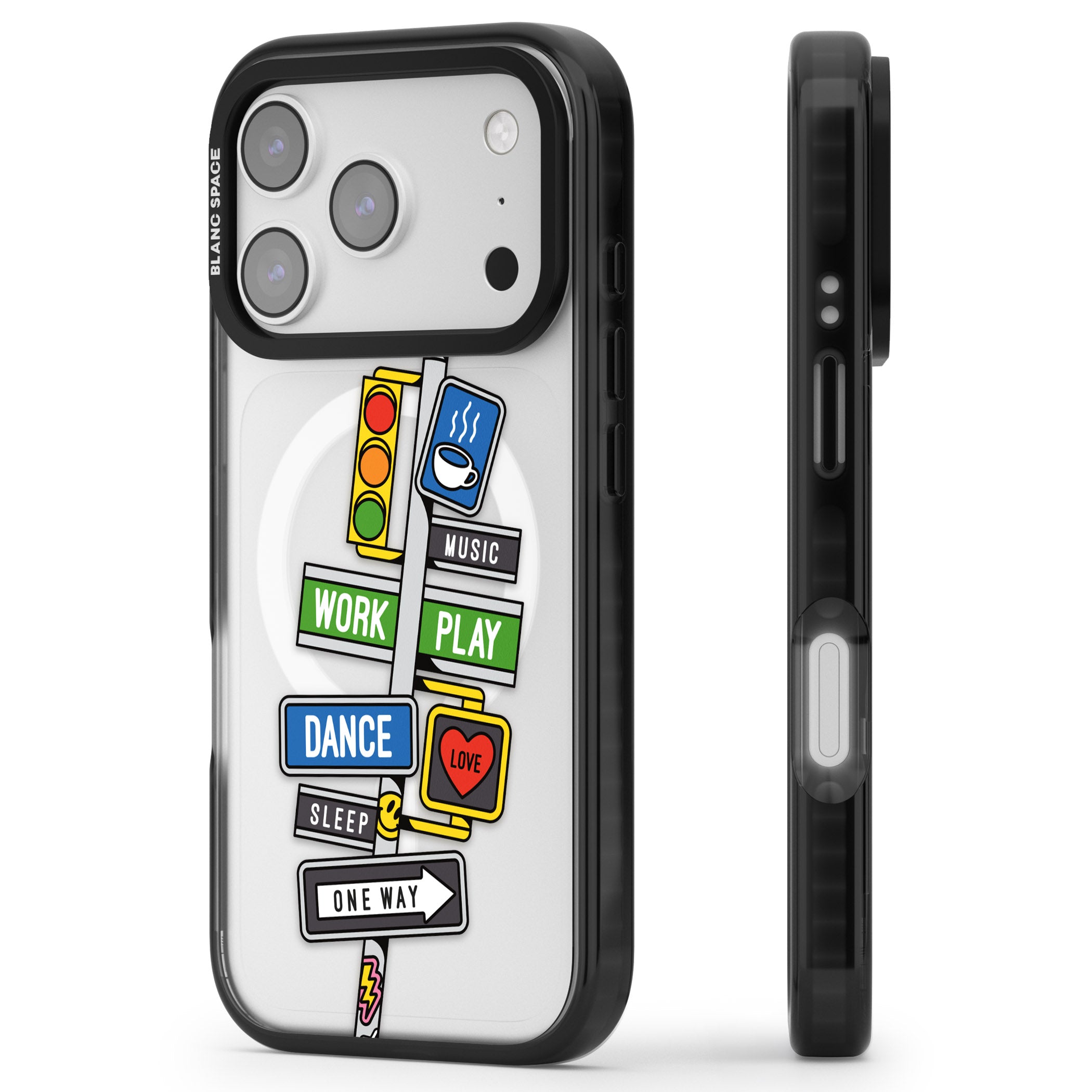 Mood Street Signs iPhone 17 Pro Impact Pro Black Phone Case Side Profile