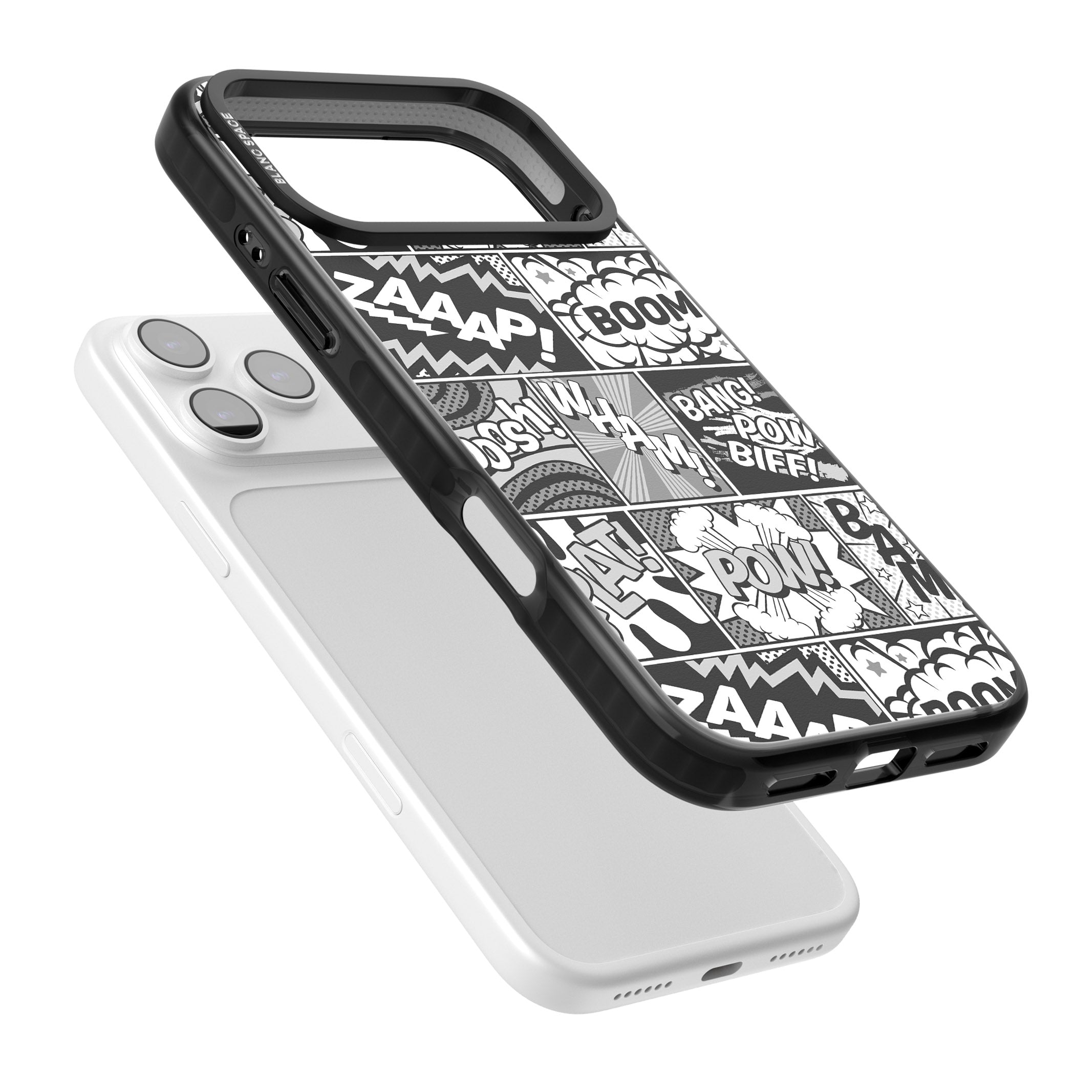 Onomatopoeia (Black & White) iPhone 17 Pro Impact Pro Black Phone Case Colours