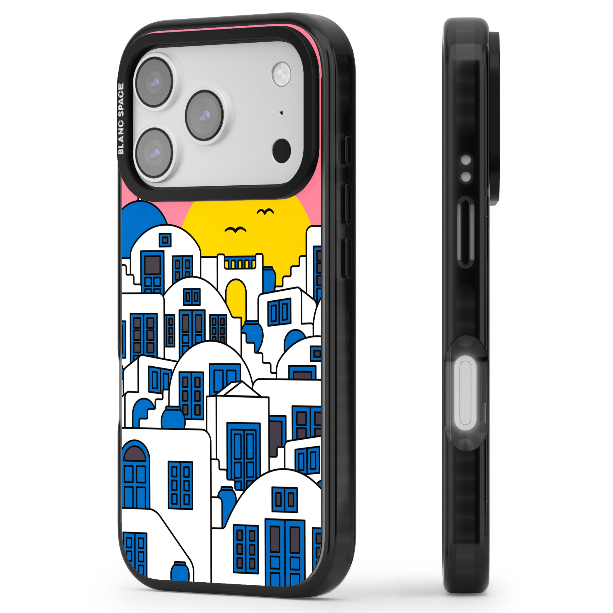 Santorini Sunset iPhone 17 Pro Impact Pro Black Phone Case Side Profile