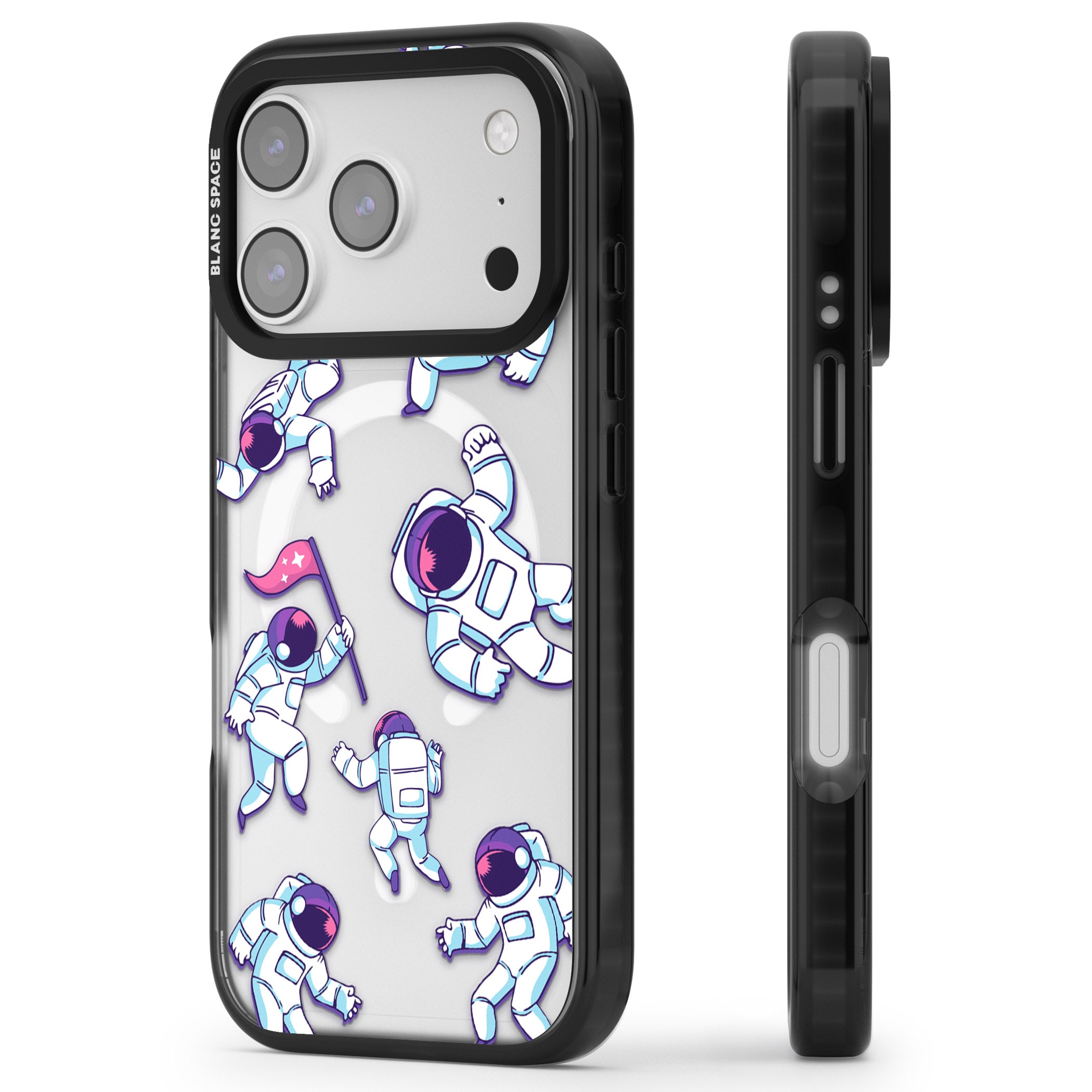 Astronaut Pattern iPhone 17 Pro Impact Pro Black Phone Case Side Profile