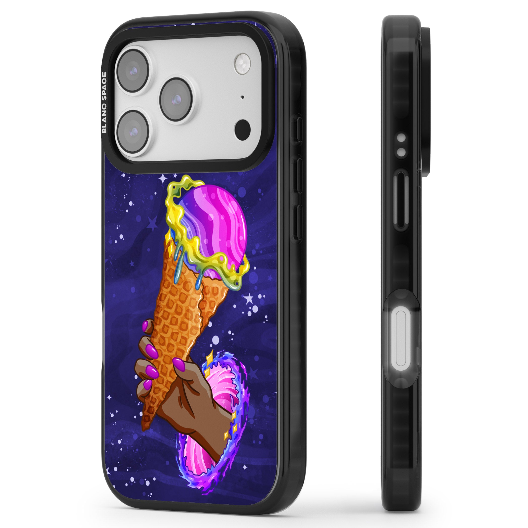 Interdimensional Ice Cream iPhone 17 Pro Impact Pro Black Phone Case Side Profile