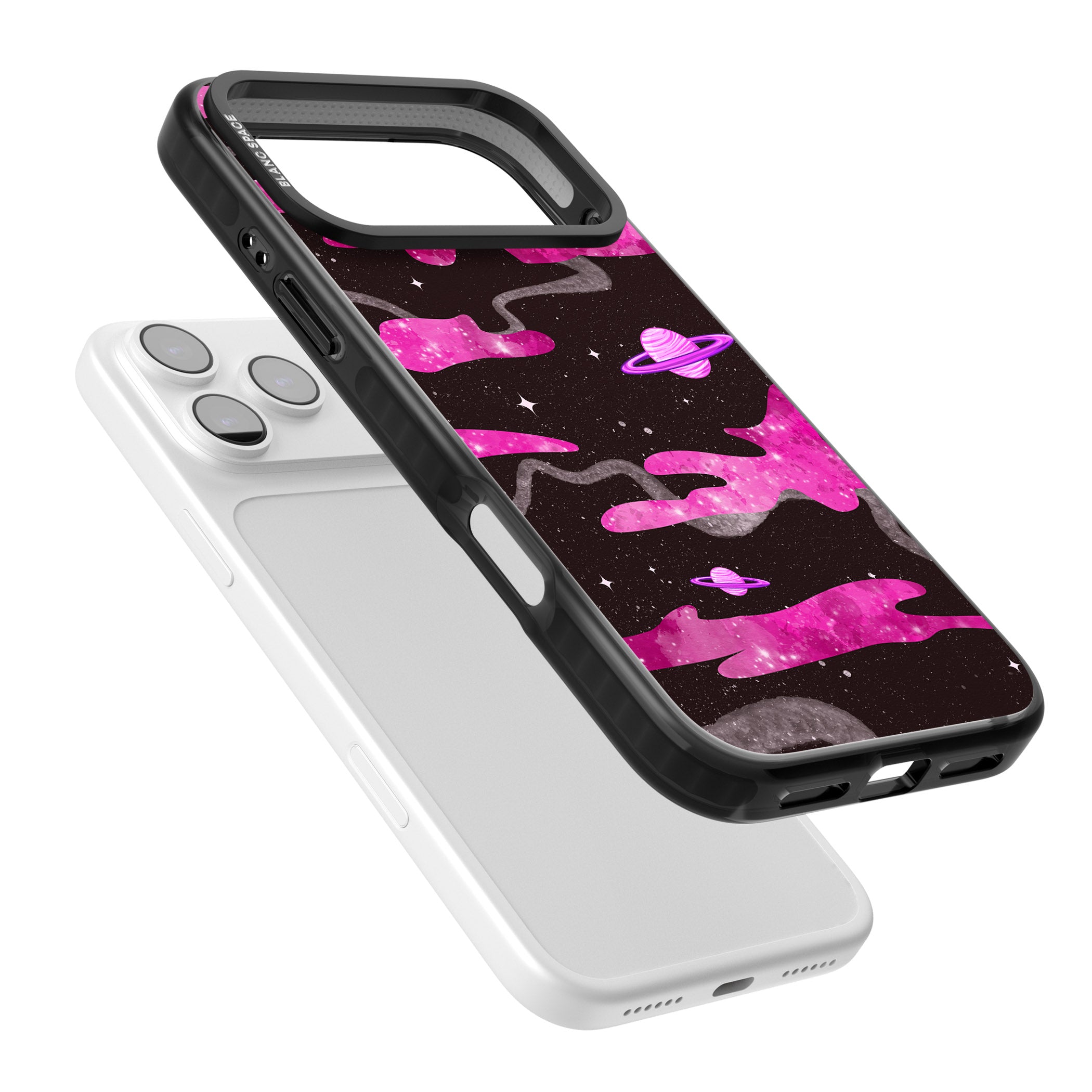 Pink Galaxy iPhone 17 Pro Impact Pro Black Phone Case Colours