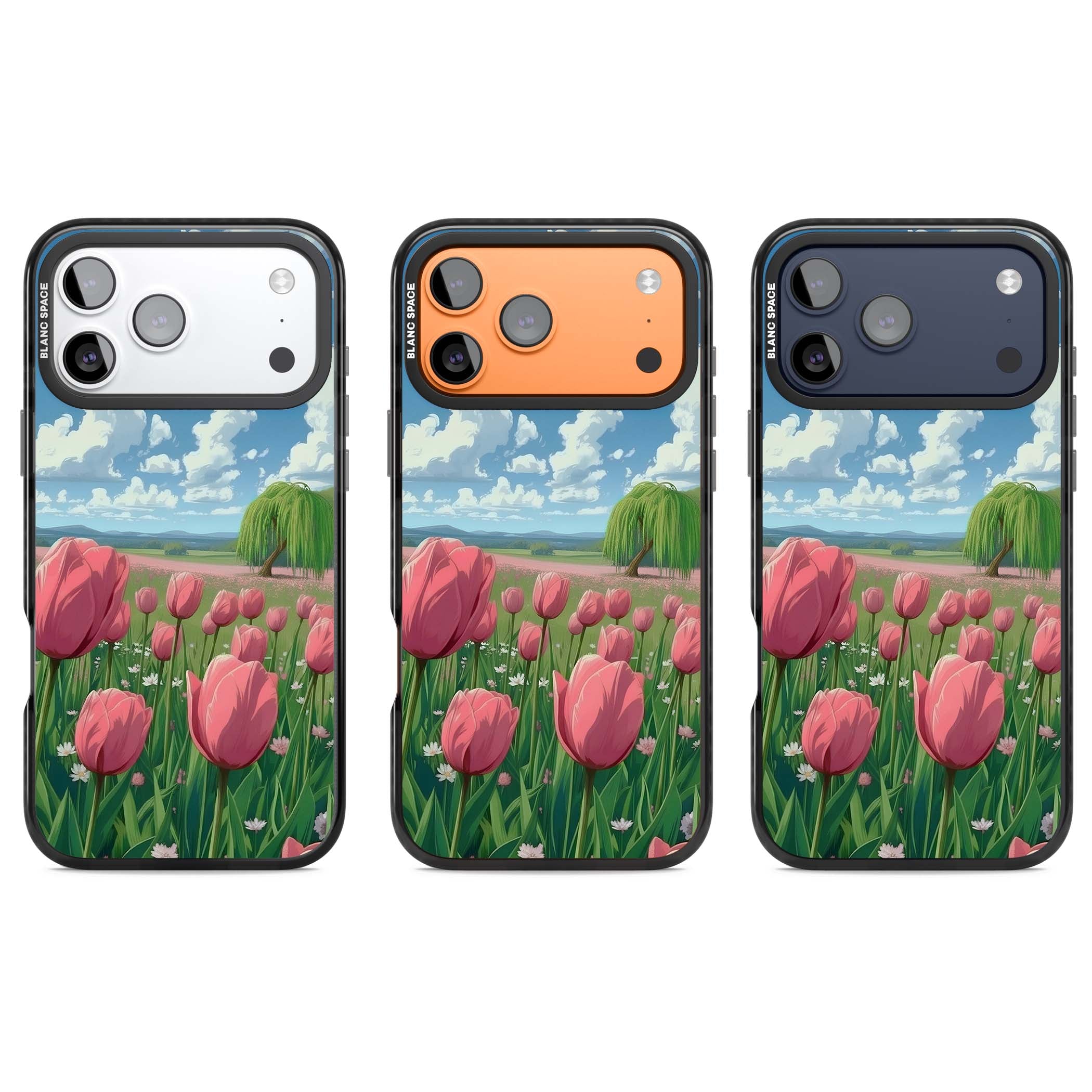Willow By The Pink Tulips floral iPhone case | Black Impact Magsafe case for iPhone 17 Pro, iPhone 17 Pro Max