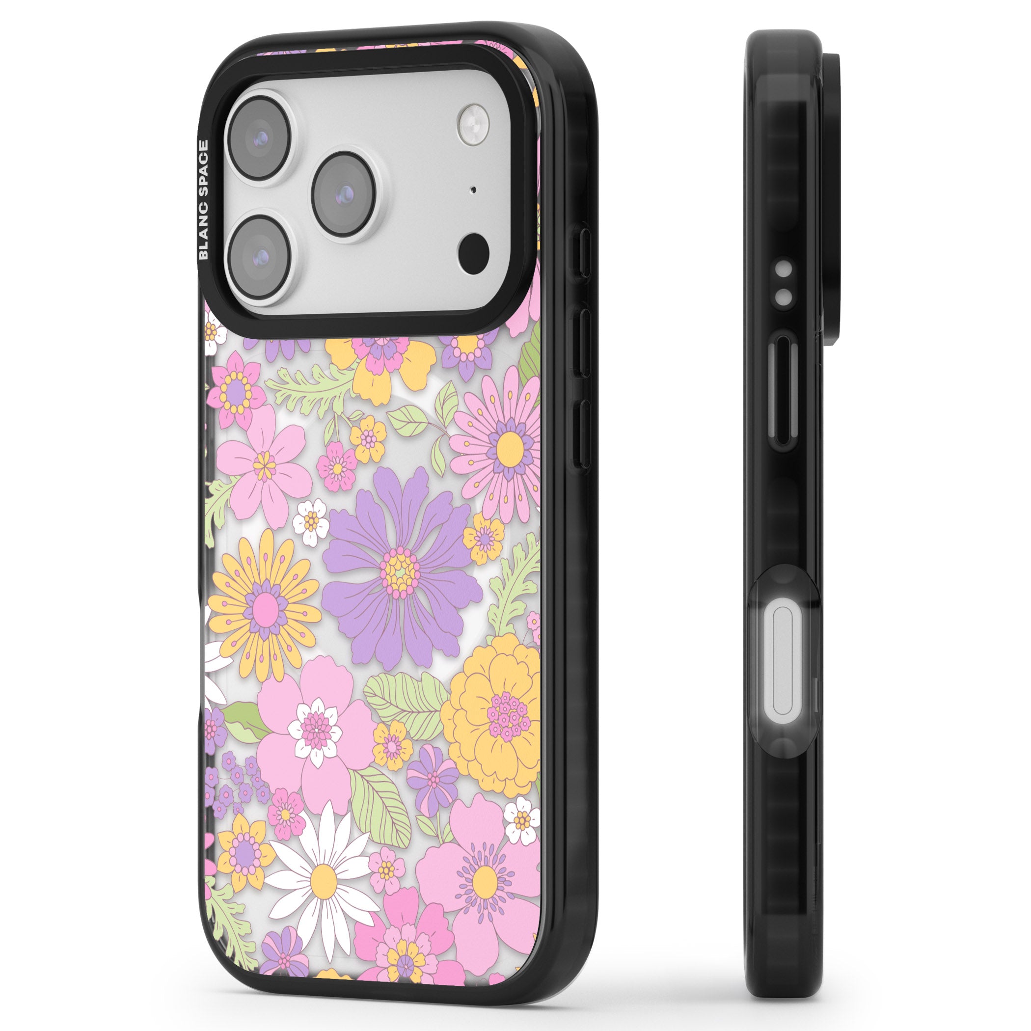 Soft Flower Mix iPhone 17 Pro Impact Pro Black Phone Case Side Profile