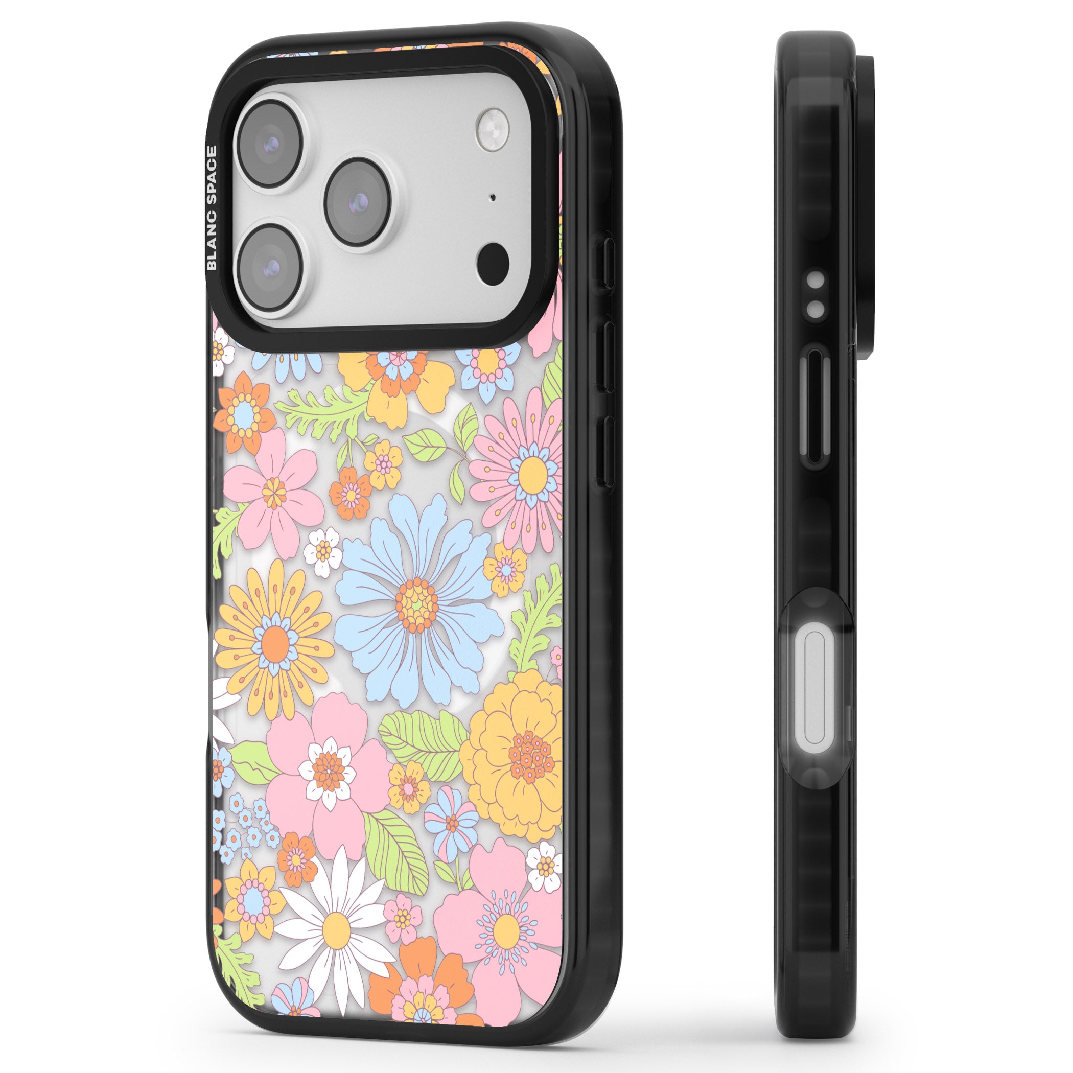 Pastel Flower Pattern iPhone 17 Pro Impact Pro Black Phone Case Side Profile