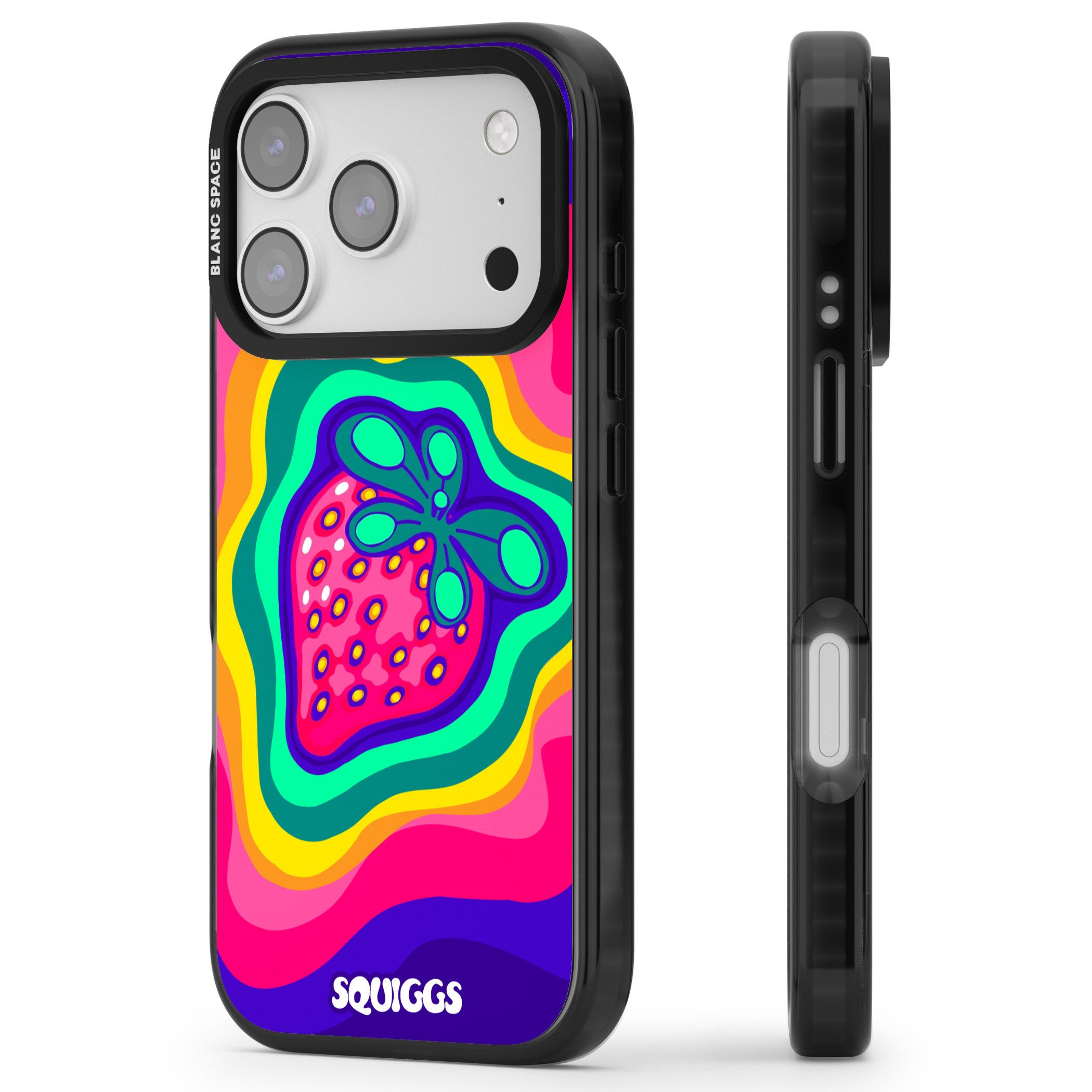 Strawberry Rainbow iPhone 17 Pro Impact Pro Black Phone Case Side Profile