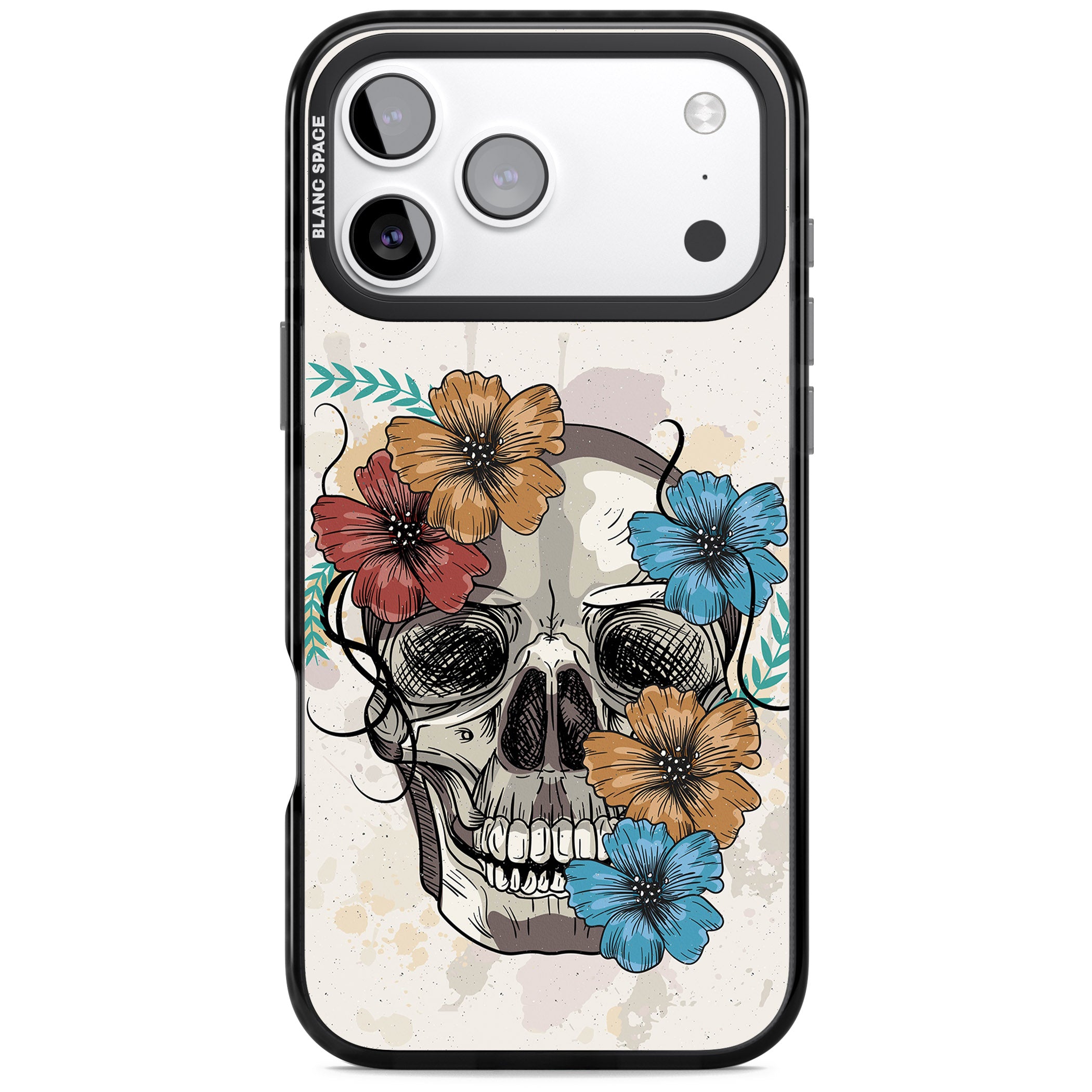 Sugar Skull Floral iPhone 17 Pro Impact Pro Black Phone Case