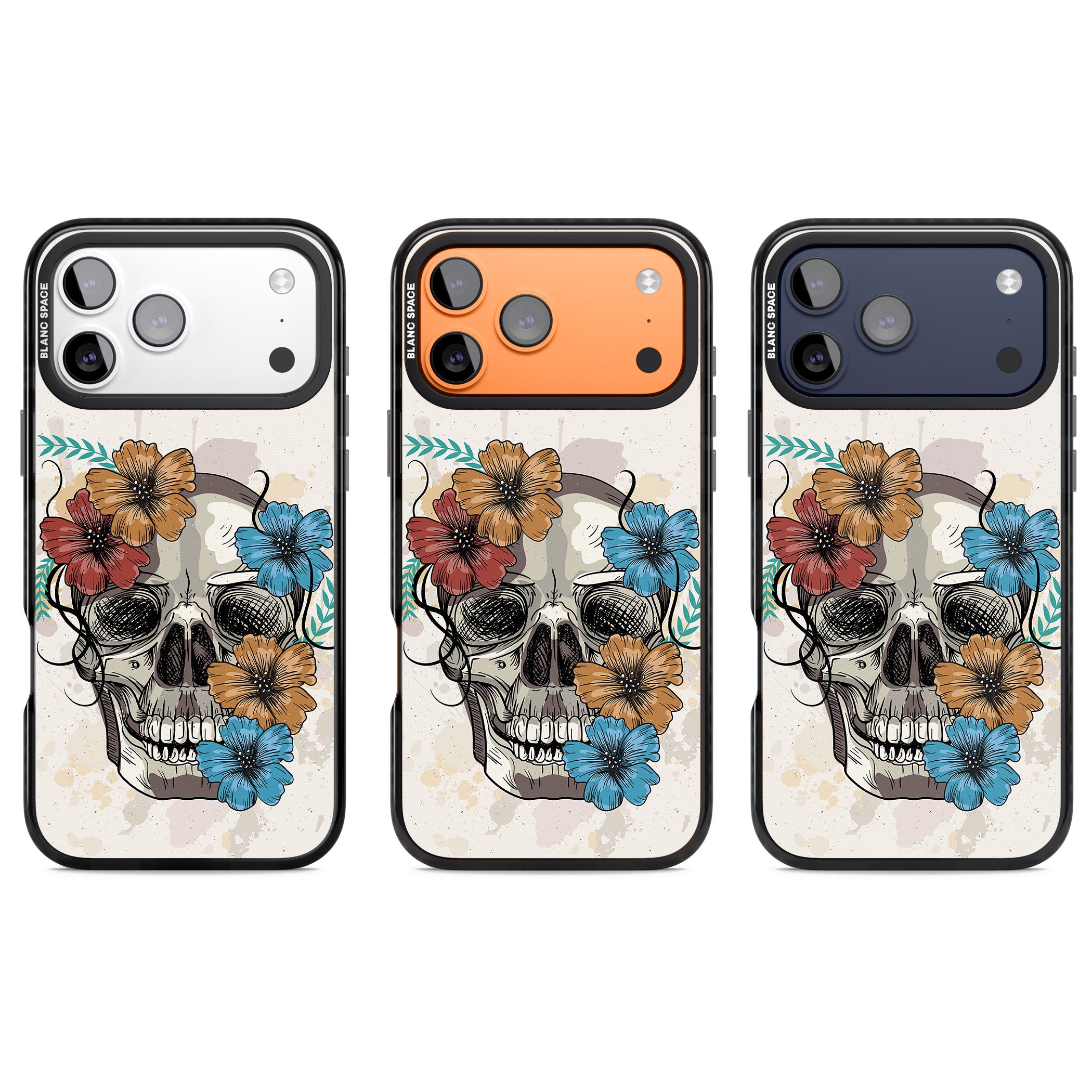 Sugar Skull Floral iPhone 17 Pro Impact Pro Black Phone Case APT Impact Protection