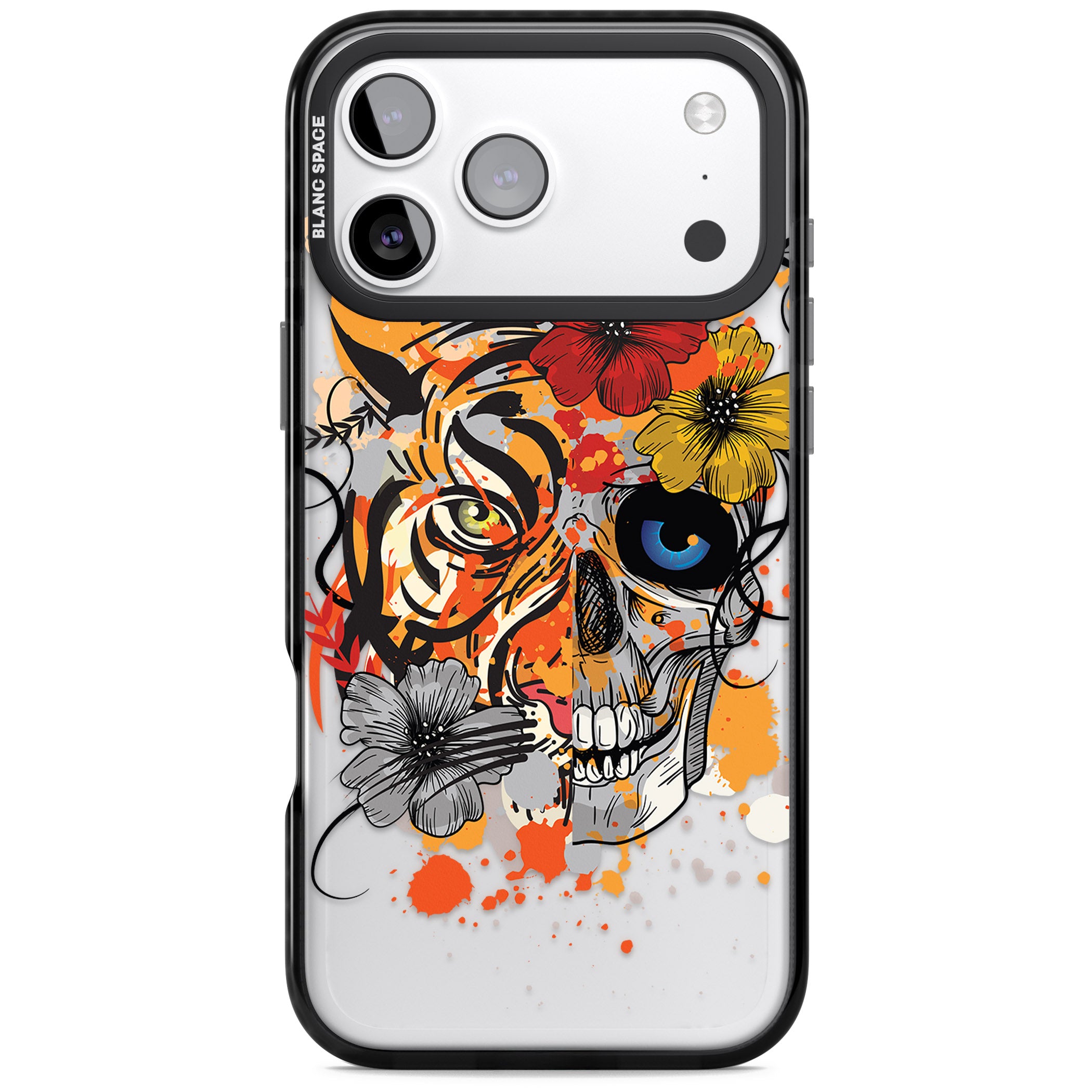 Sugar Skull Tiger Floral iPhone 17 Pro Impact Pro Black Phone Case