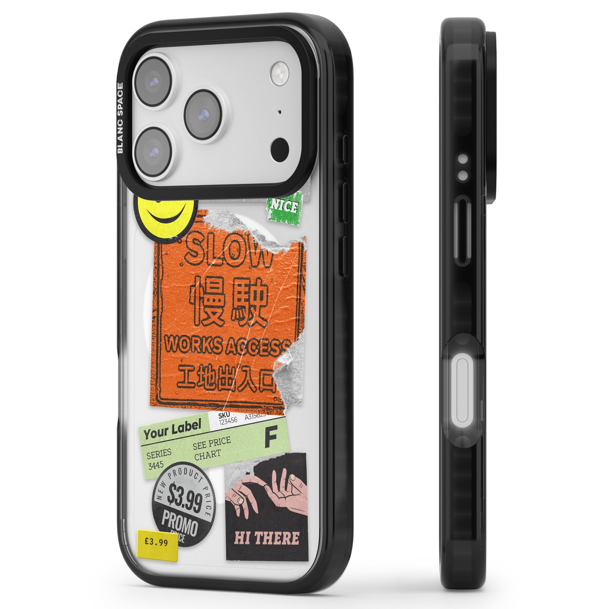 Kanji Signs Sticker Mix iPhone 17 Pro Impact Pro Black Phone Case Side Profile