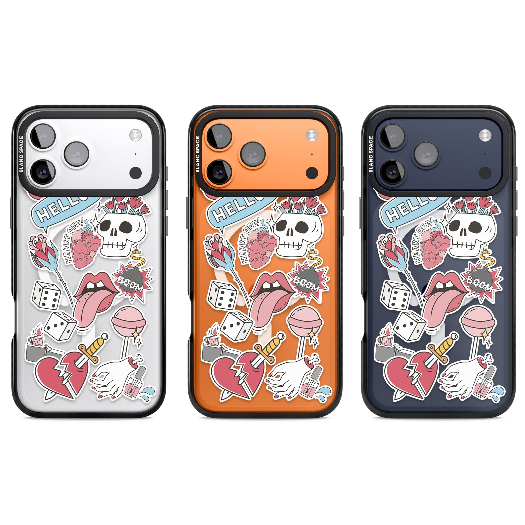 Skull & Flowers Stickers iPhone 17 Pro Impact Pro Black Phone Case APT Impact Protection