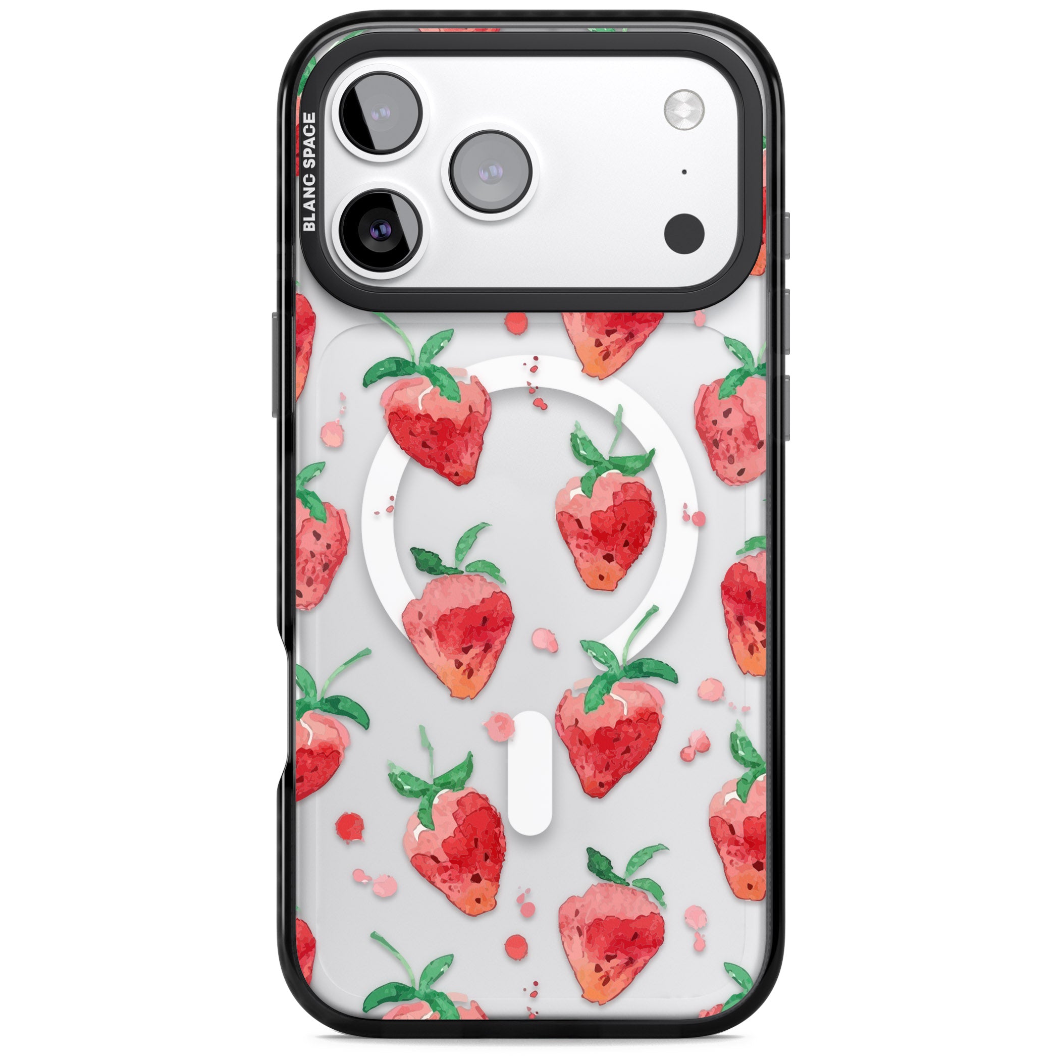 Strawberry Watercolour iPhone 17 Pro Impact Pro Black Phone Case