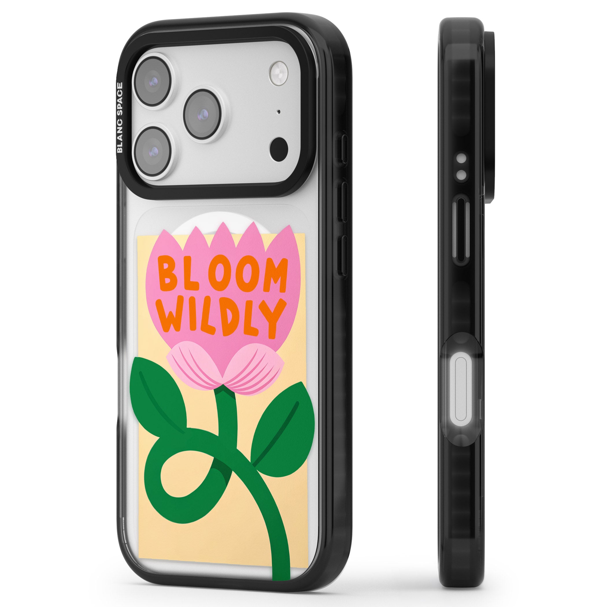 Bloom Wildly iPhone 17 Pro Impact Pro Black Phone Case Side Profile