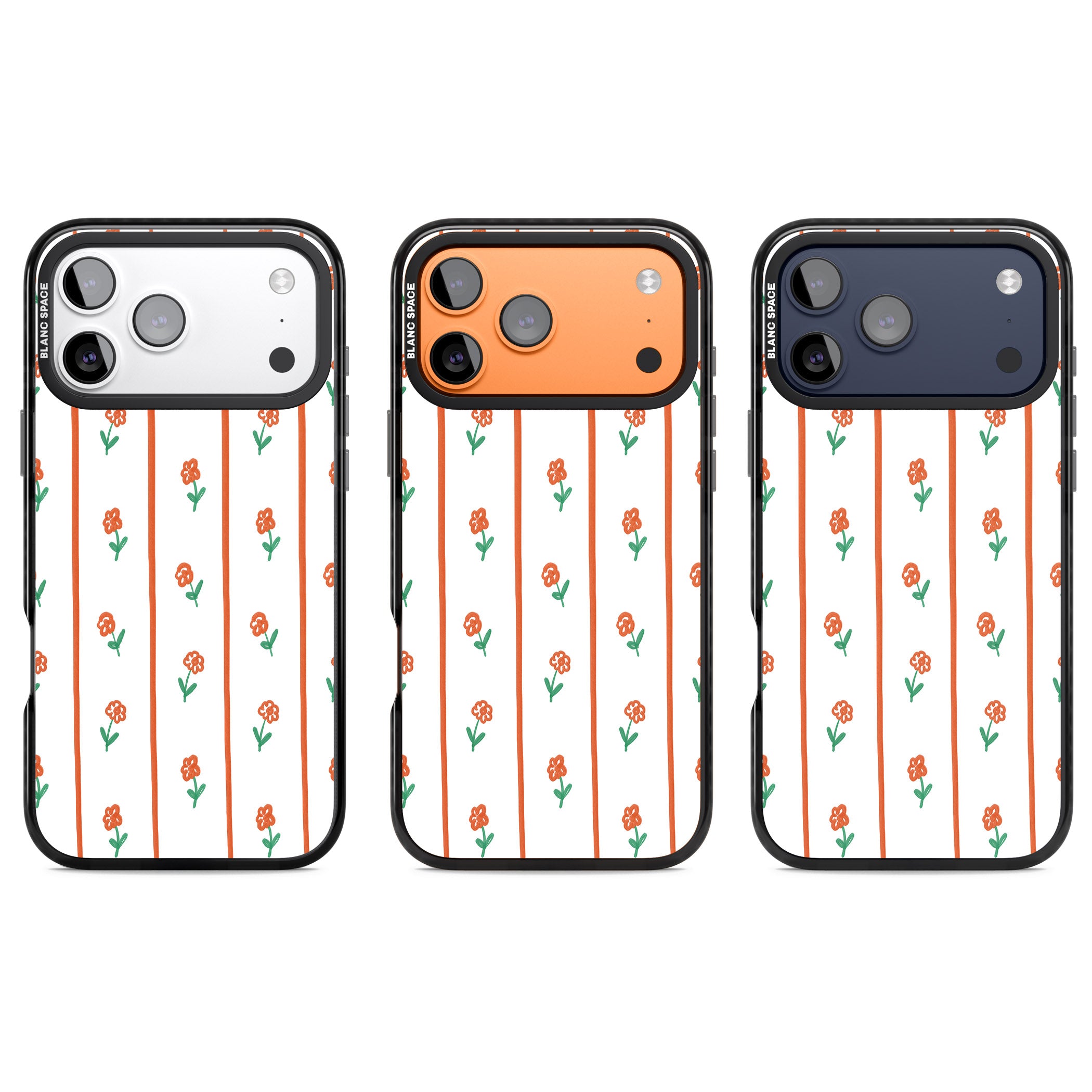 Minimal Floral Stripe iPhone 17 Pro Impact Pro Black Phone Case APT Impact Protection