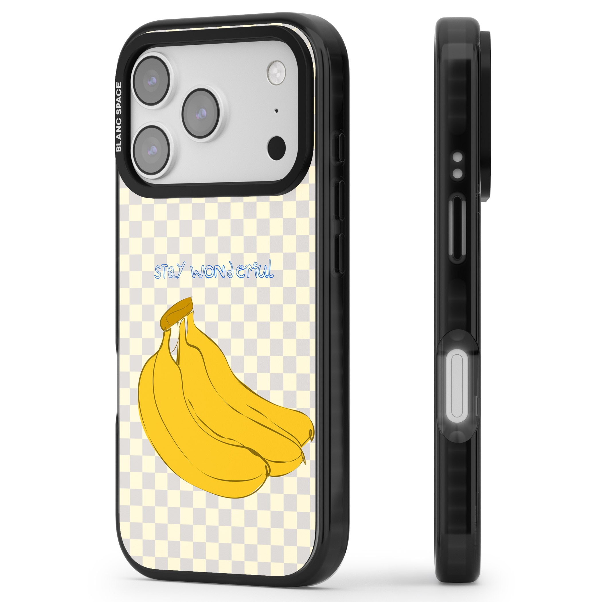 Stay Wonderful Banana iPhone 17 Pro Impact Pro Black Phone Case Side Profile