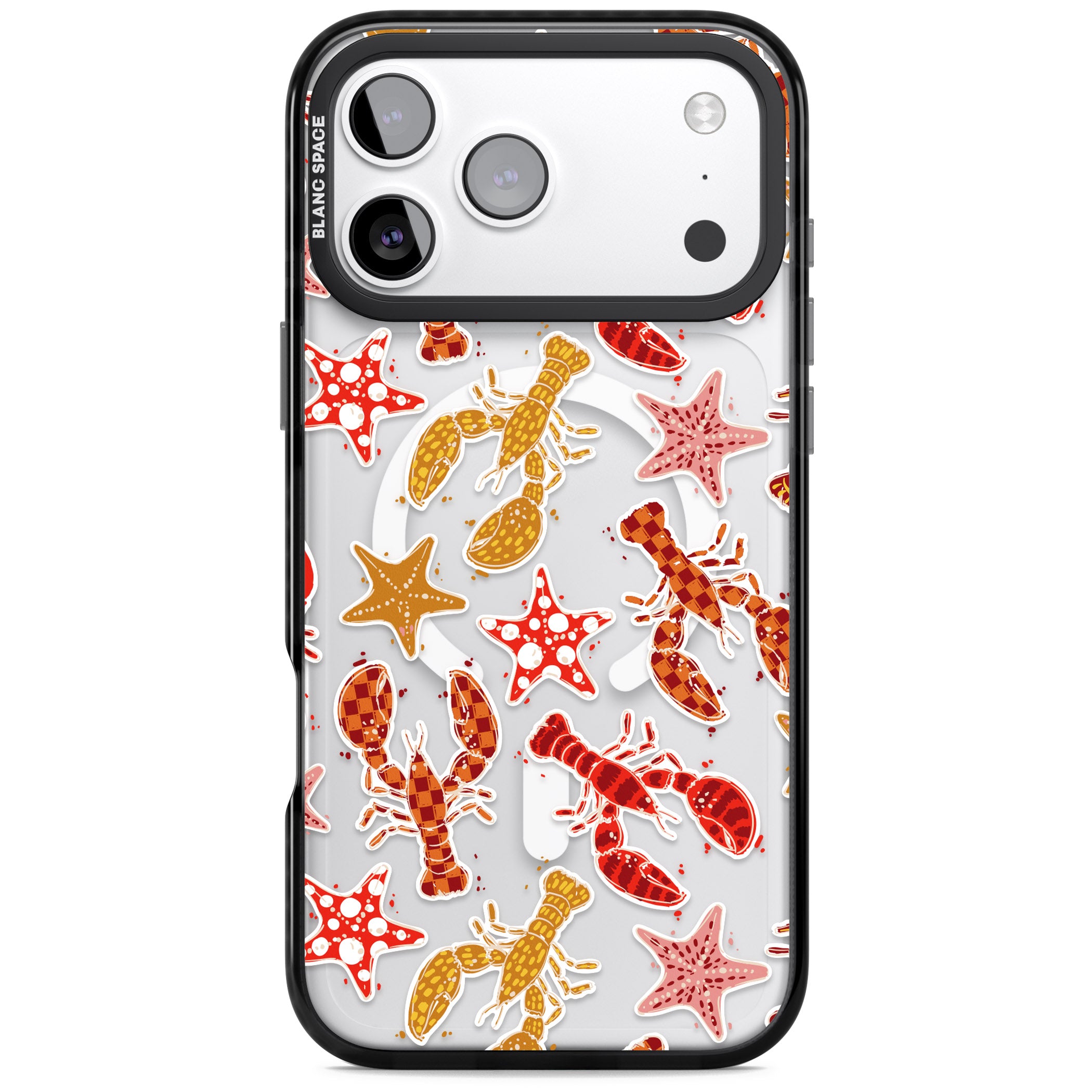 Lobster & Starfish Coastal Pattern iPhone 17 Pro Impact Pro Black Phone Case