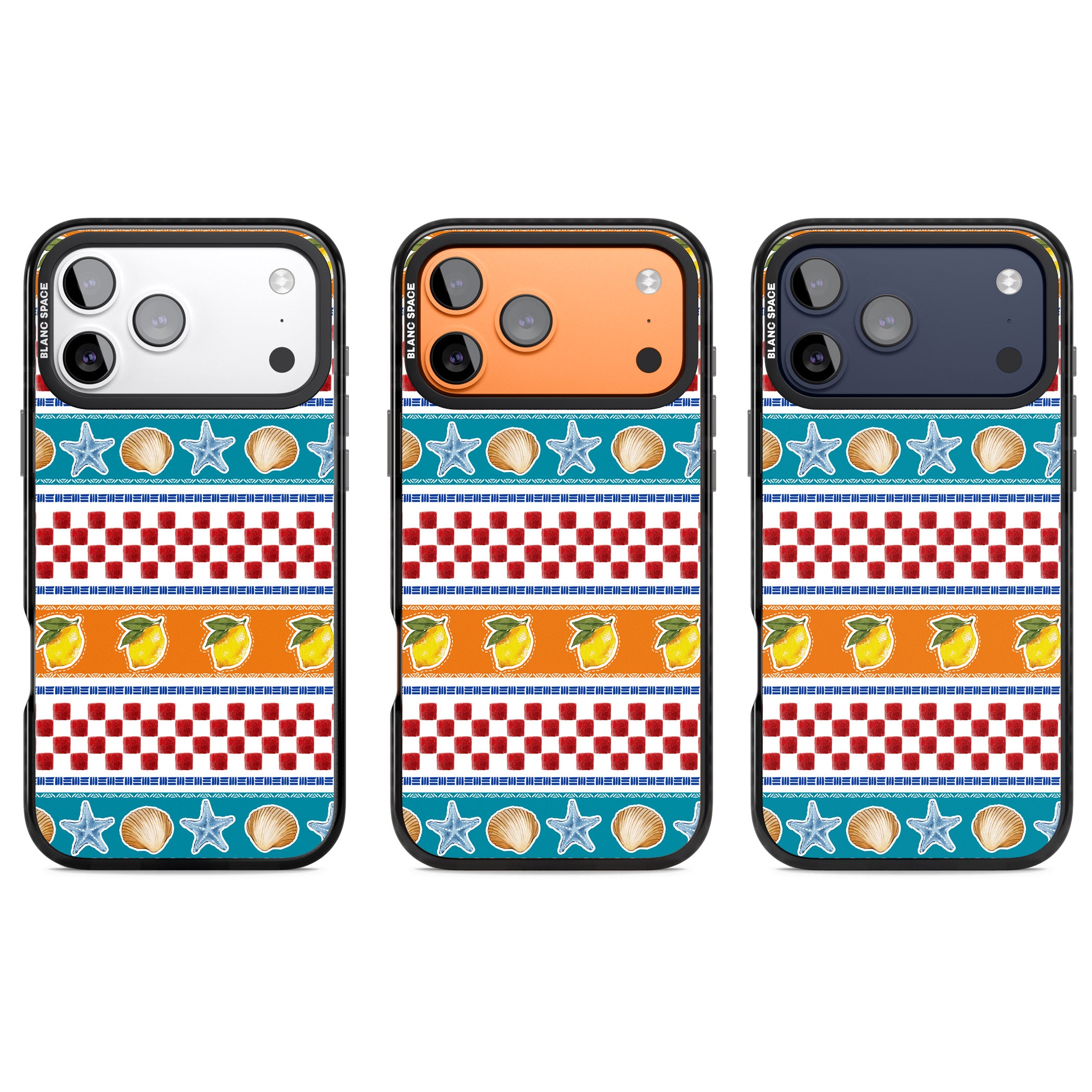 Coastal Italian Check Pattern iPhone 17 Pro Impact Pro Black Phone Case APT Impact Protection