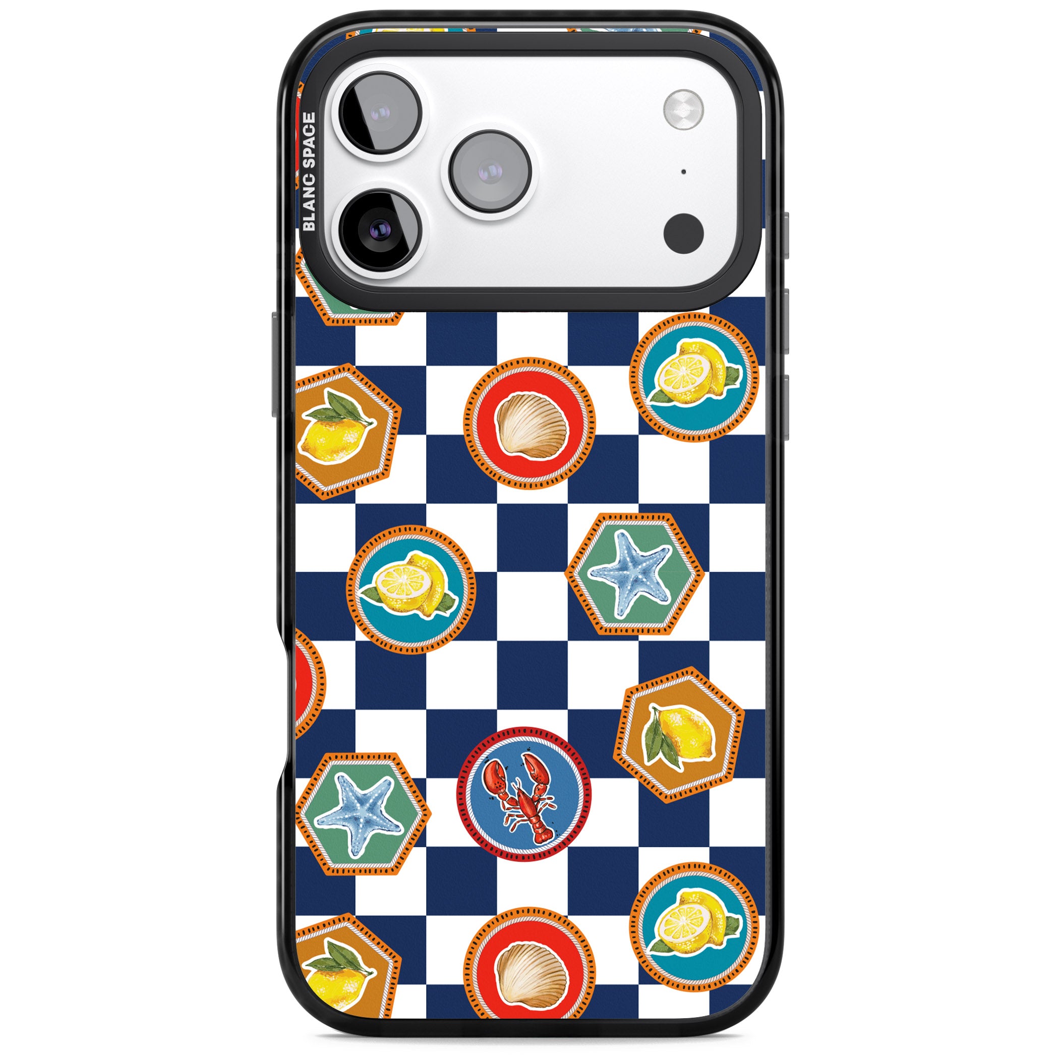 Coastal Check Pattern iPhone 17 Pro Impact Pro Black Phone Case
