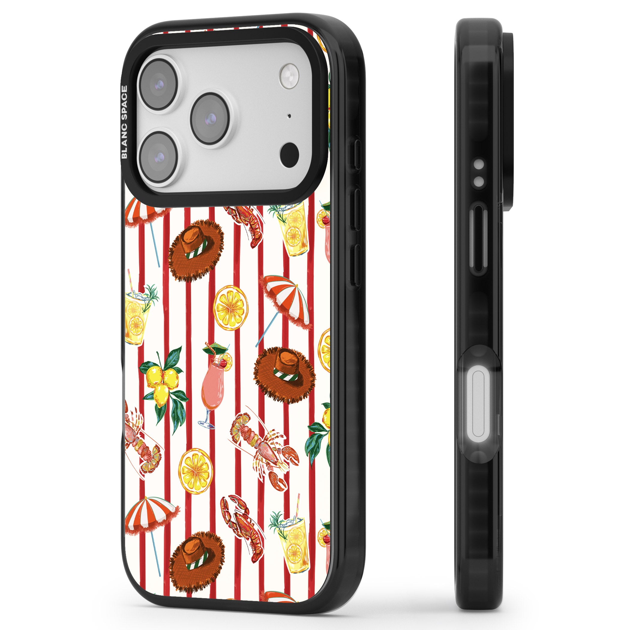 Italian Beach Pattern iPhone 17 Pro Impact Pro Black Phone Case Side Profile