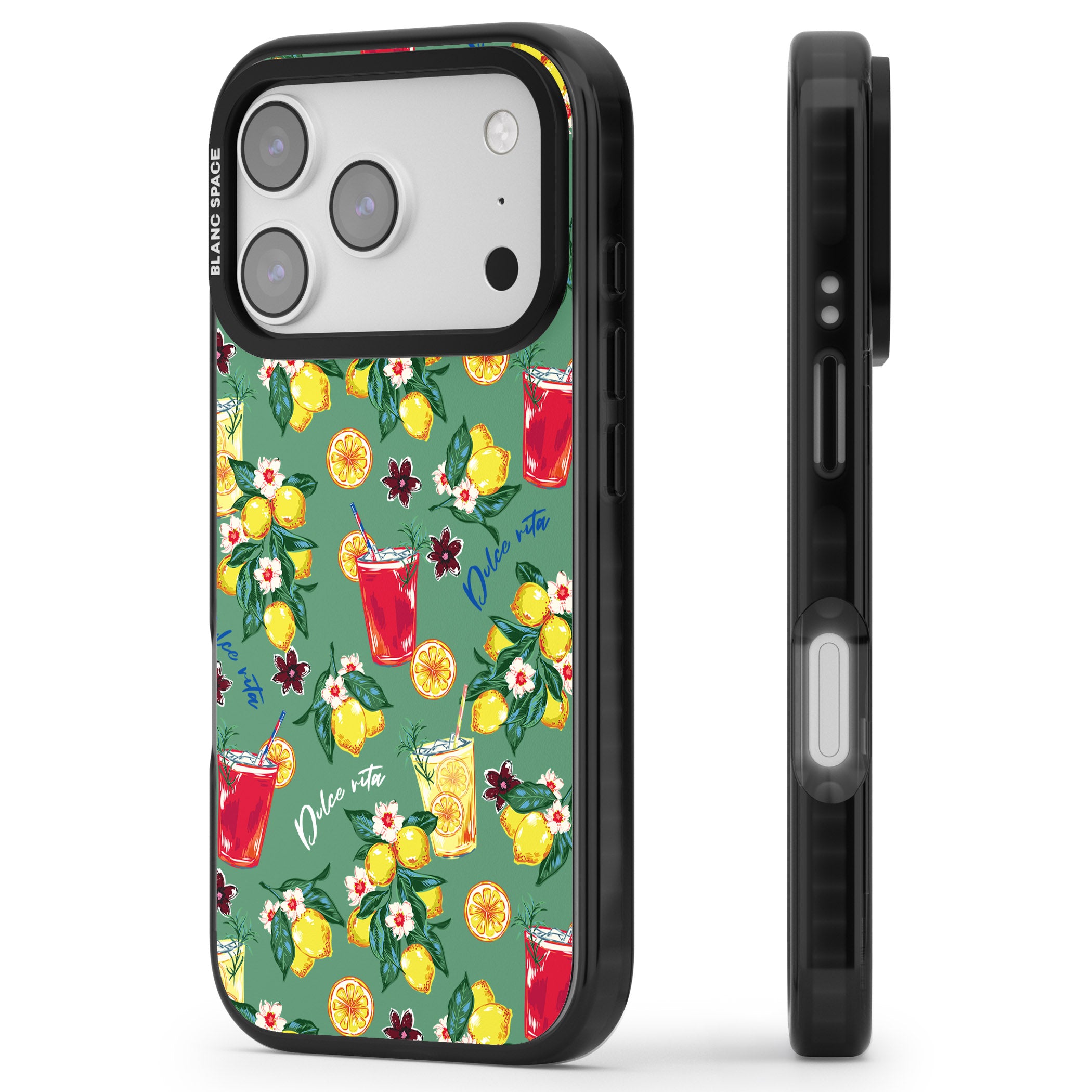 Lemon Cocktails iPhone 17 Pro Impact Pro Black Phone Case Side Profile