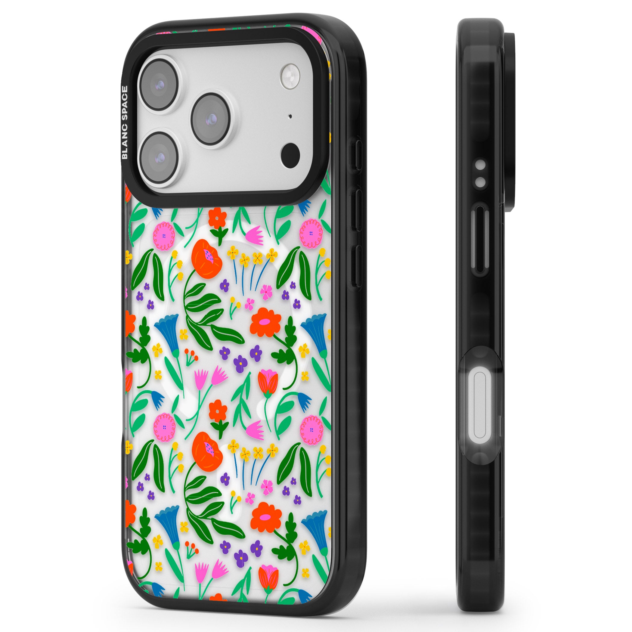 Summer Floral Fiesta iPhone 17 Pro Impact Pro Black Phone Case Side Profile