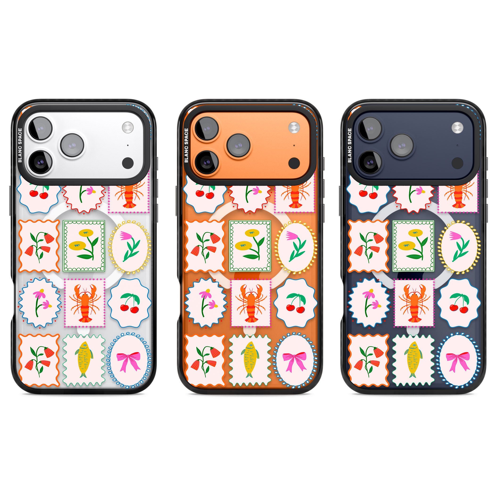 Floral Seafood Stamps iPhone 17 Pro Impact Pro Black Phone Case APT Impact Protection