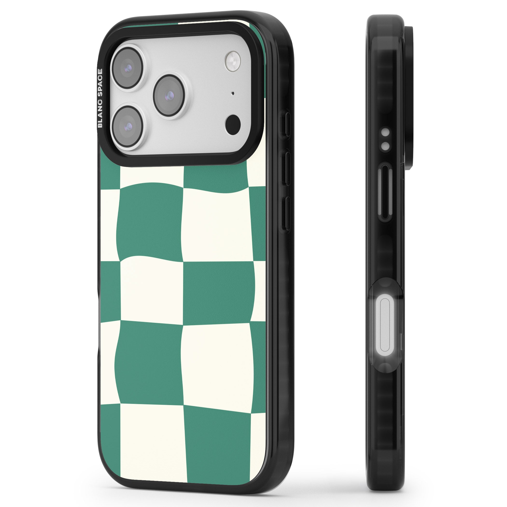 Green & Cream Wavy Check iPhone 17 Pro Impact Pro Black Phone Case Side Profile