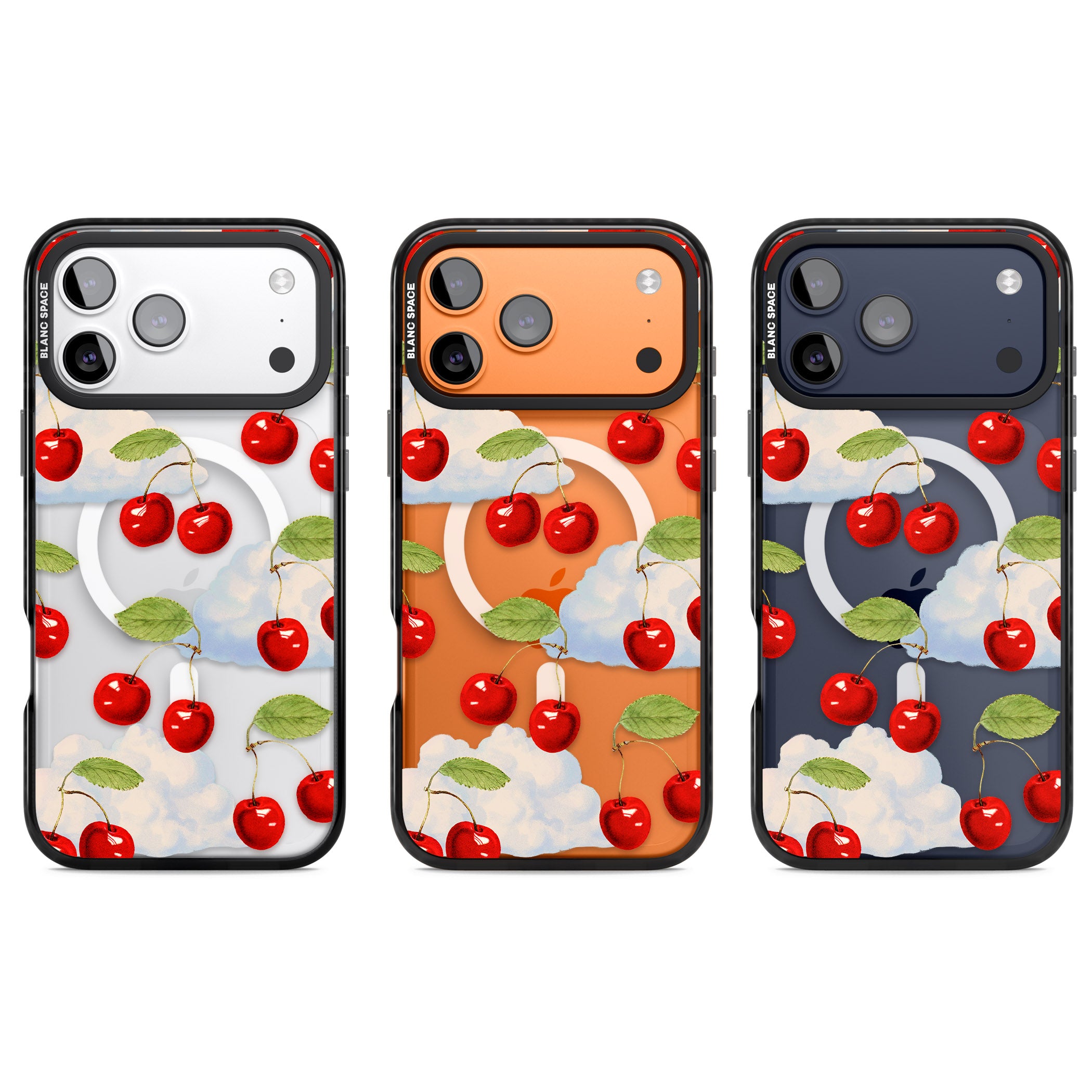 Vintage Cherries & Clouds iPhone 17 Pro Impact Pro Black Phone Case APT Impact Protection