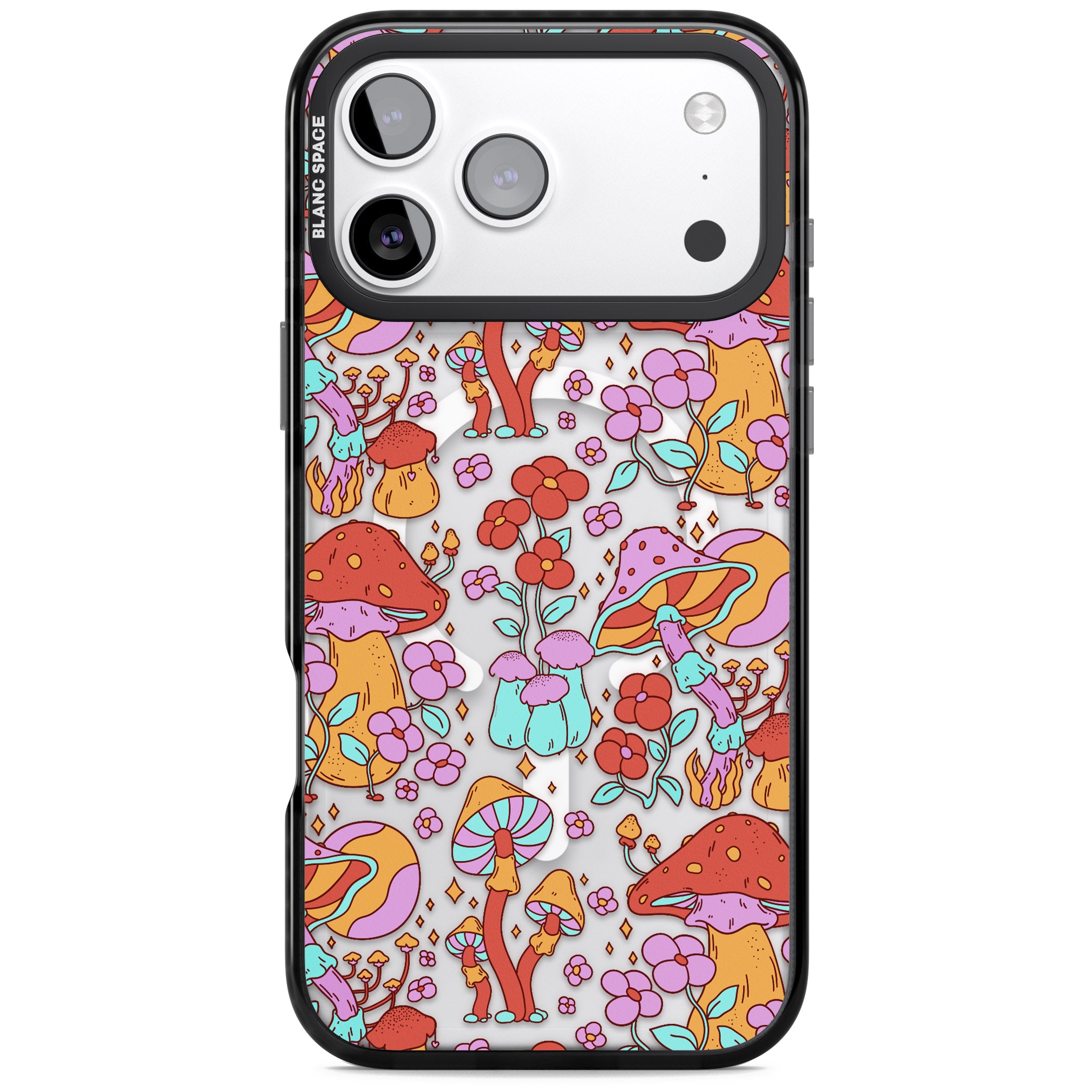 Psychedelic Flowers & Mushrooms iPhone 17 Pro Impact Pro Black Phone Case