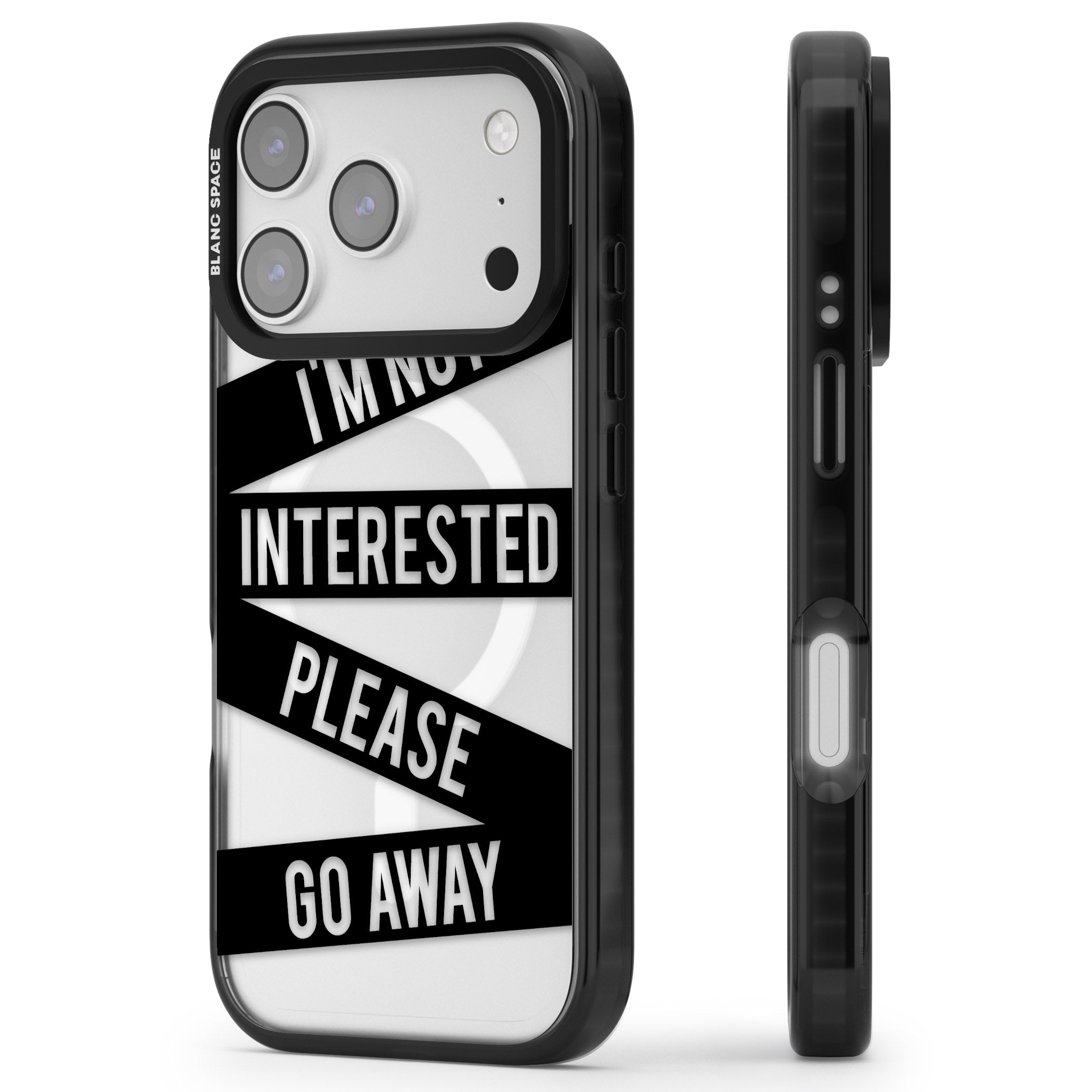 Not Interested Warning iPhone 17 Pro Impact Pro Black Phone Case Side Profile
