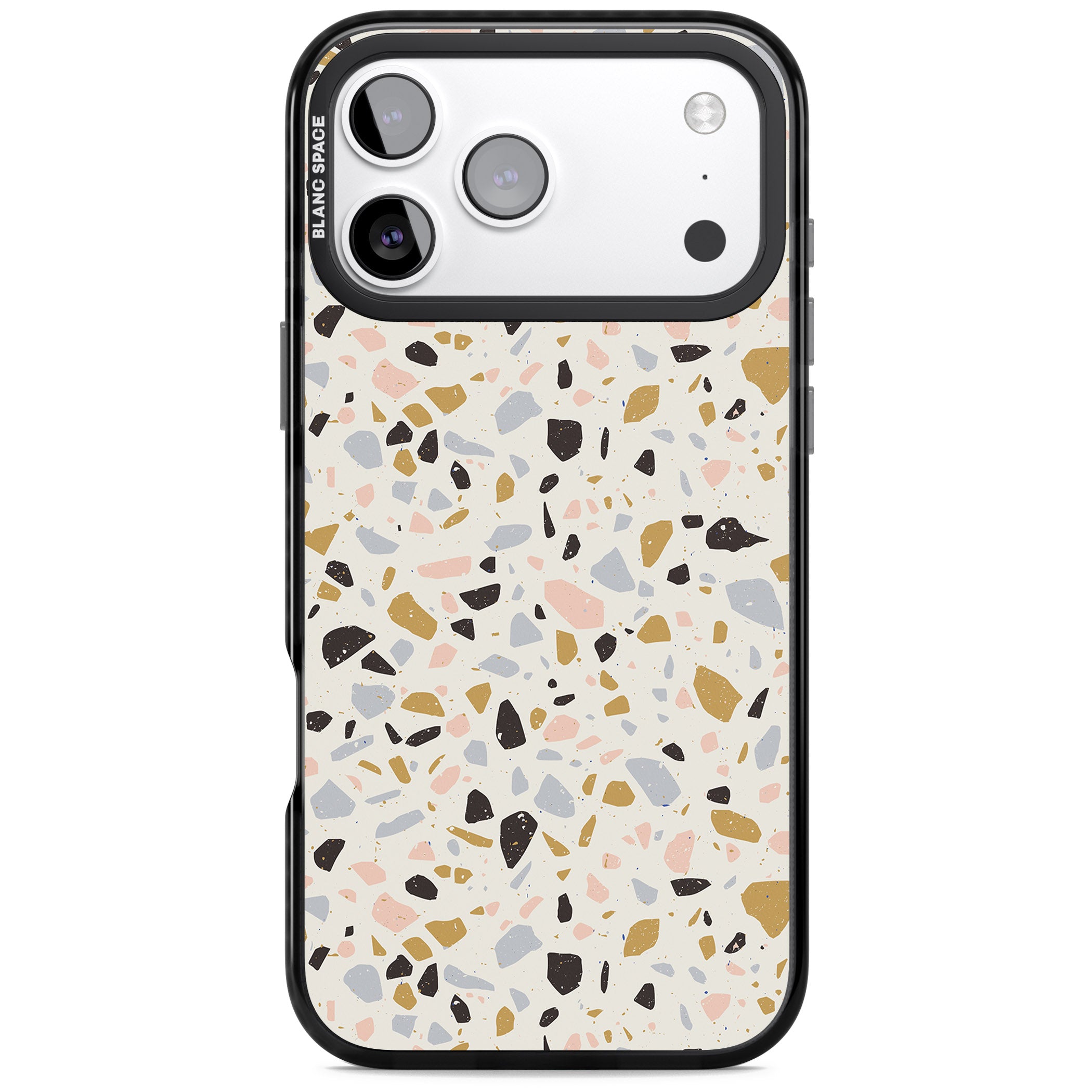 Pale Pink, Blue, & Mocha Terrazzo Pattern iPhone 17 Pro Impact Pro Black Phone Case