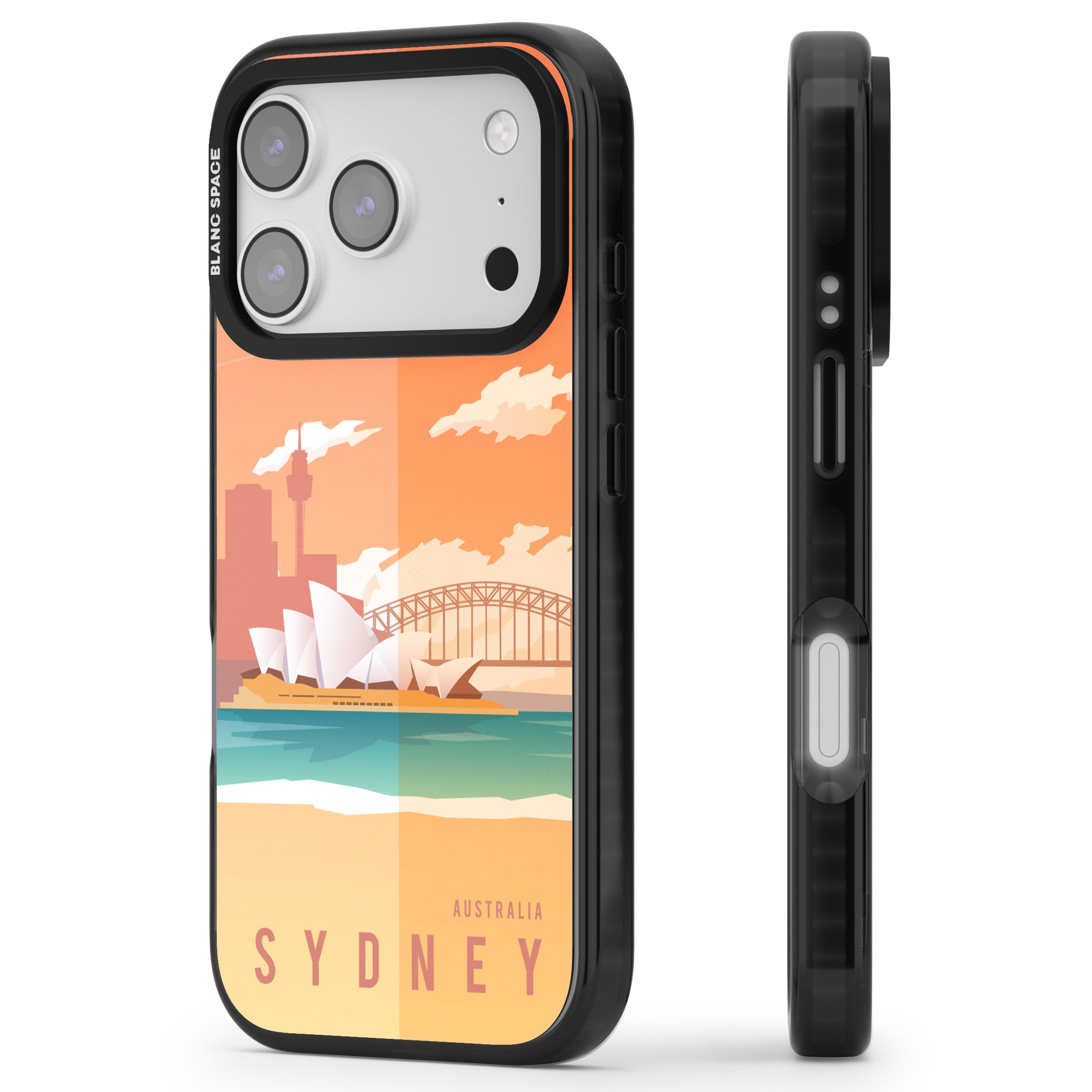 Vintage Travel Poster Sydney iPhone 17 Pro Impact Pro Black Phone Case Side Profile