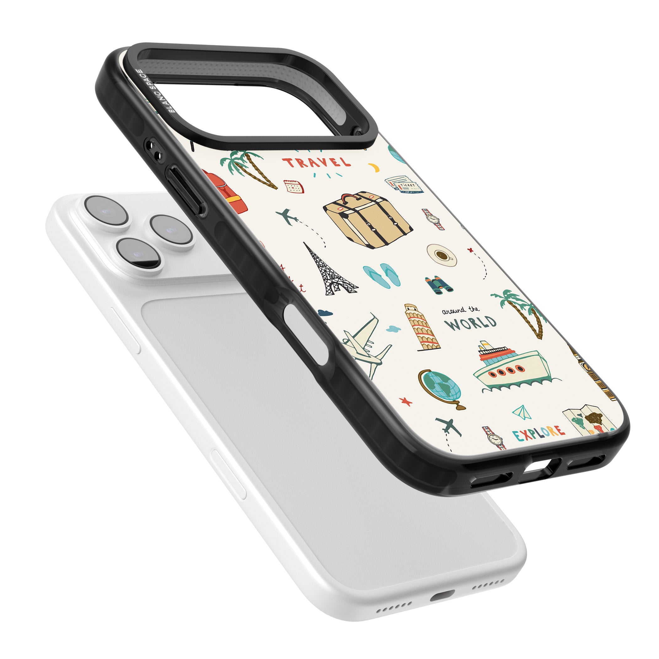 Cute Travel Pattern Cream iPhone 17 Pro Impact Pro Black Phone Case Colours