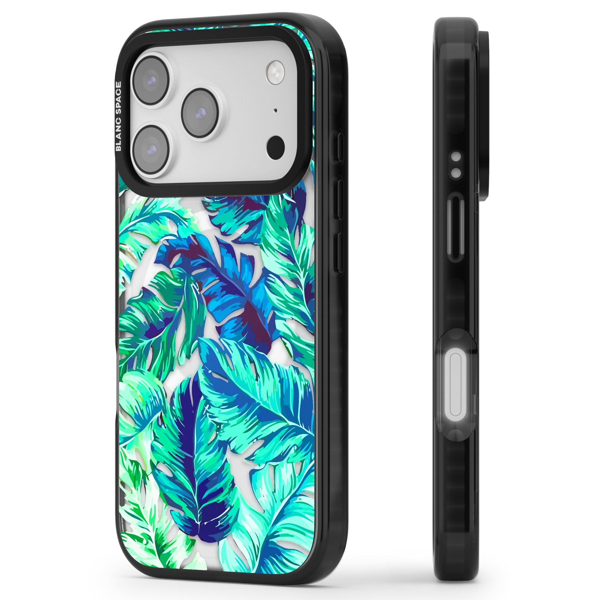 Tropical Palms iPhone 17 Pro Impact Pro Black Phone Case Side Profile
