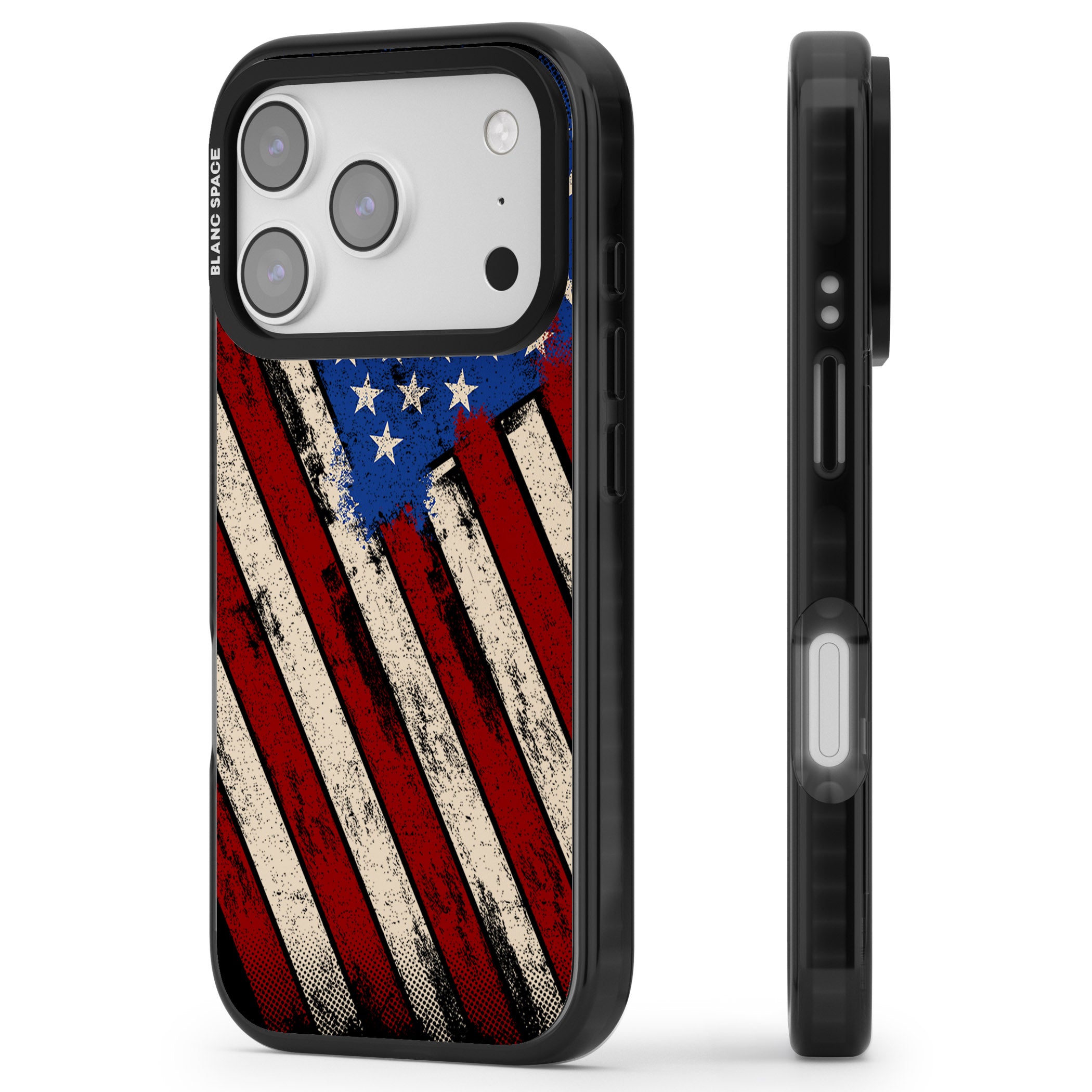 Distressed Us Flag iPhone 17 Pro Impact Pro Black Phone Case Side Profile