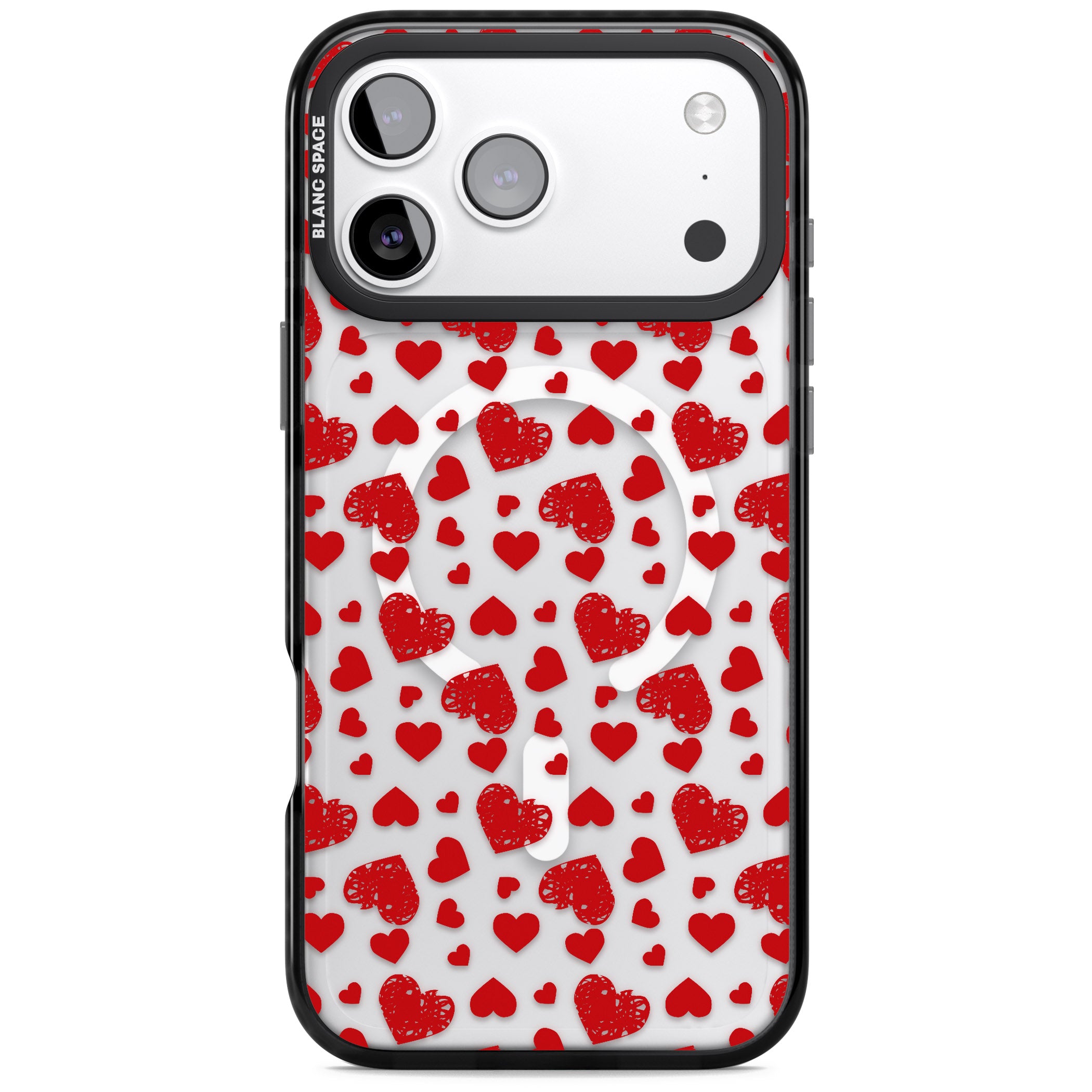 Red Heart Pattern Classic iPhone 17 Pro Impact Pro Black Phone Case
