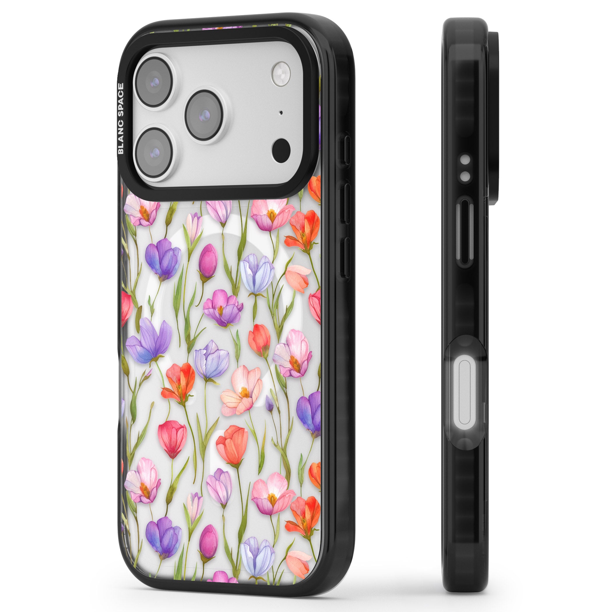 Red, Pink & Purple Flowers iPhone 17 Pro Impact Pro Black Phone Case Side Profile