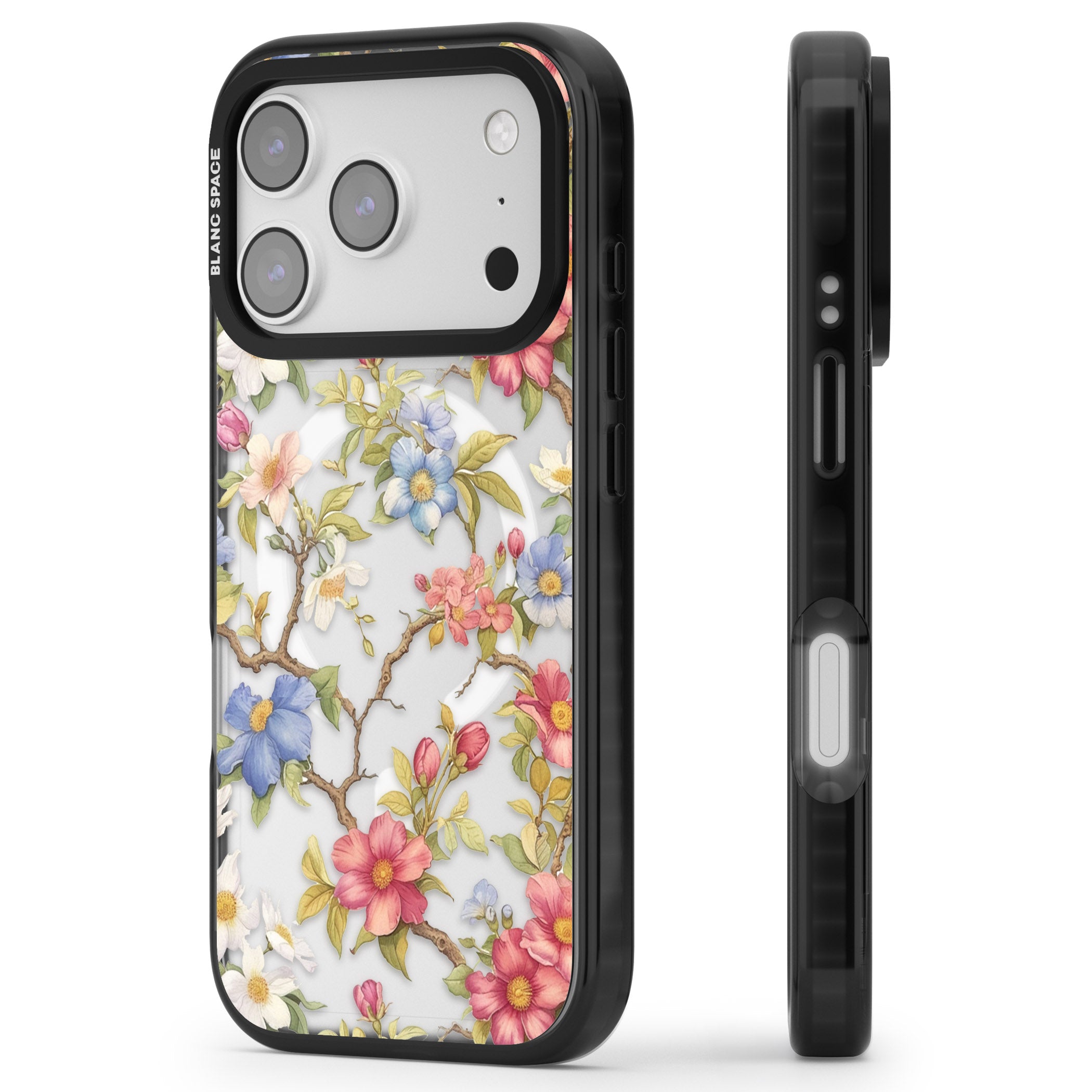 Vintage Vines & Flowers iPhone 17 Pro Impact Pro Black Phone Case Side Profile