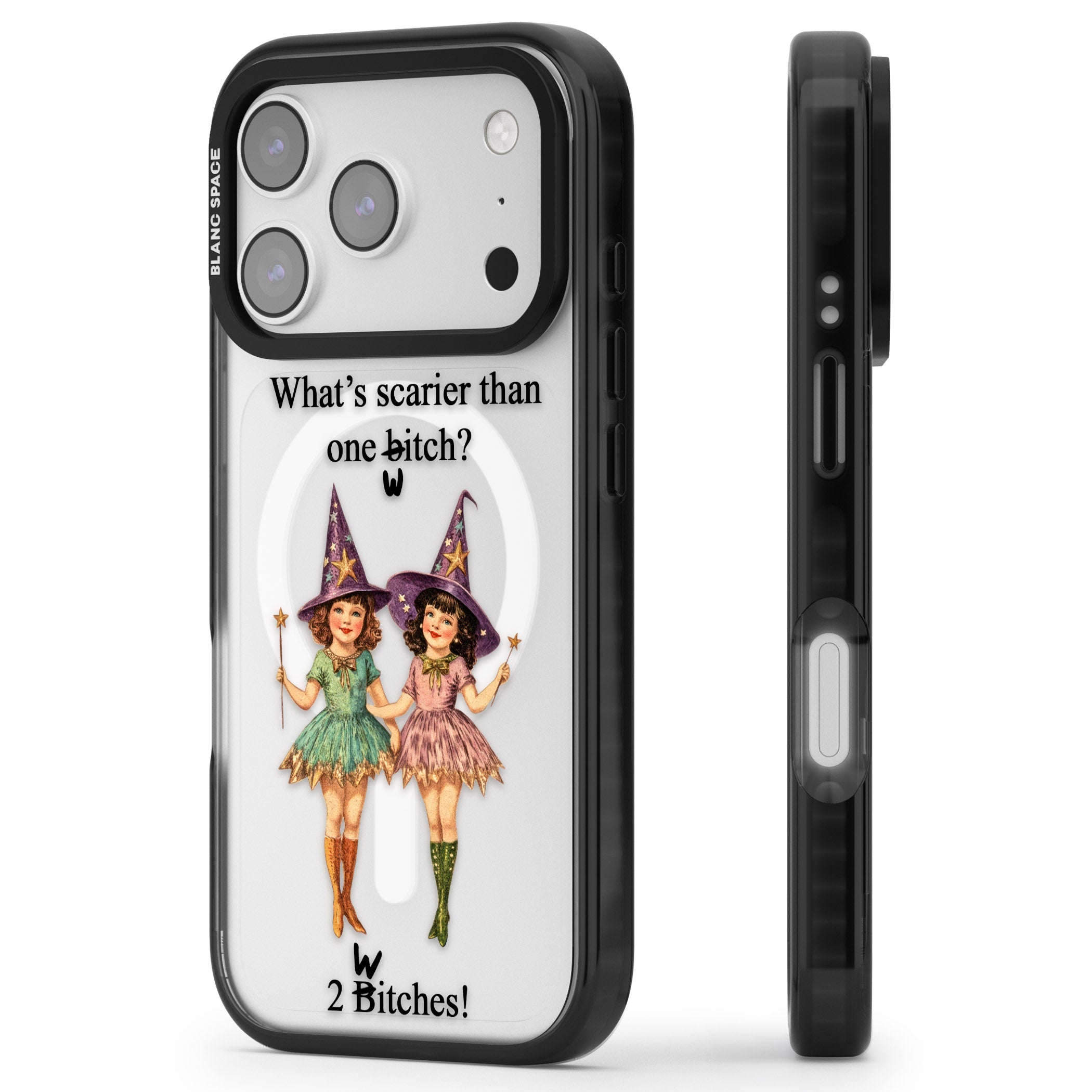 Two Witches iPhone 17 Pro Impact Pro Black Phone Case Side Profile