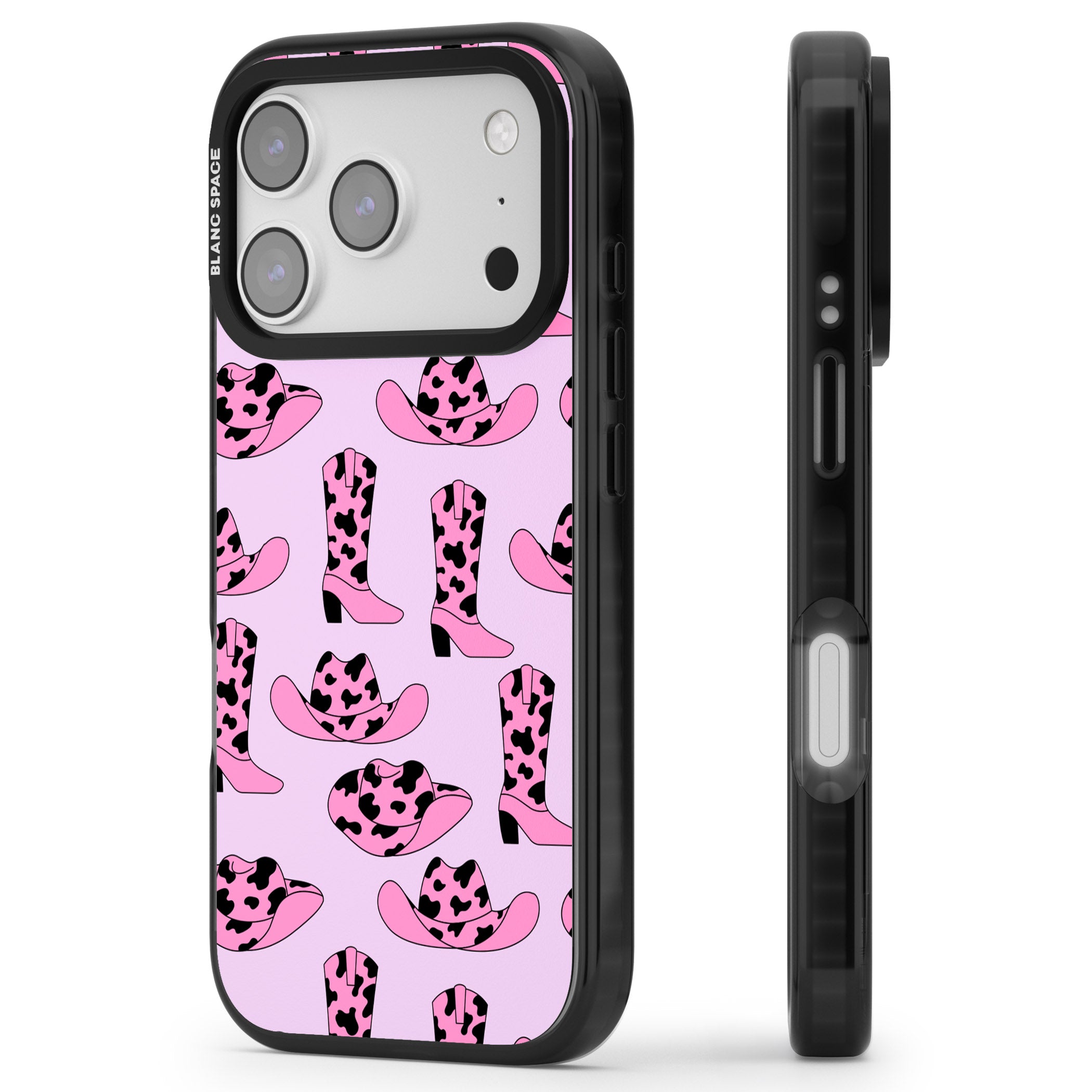 Cow Girl Pattern iPhone 17 Pro Impact Pro Black Phone Case Side Profile