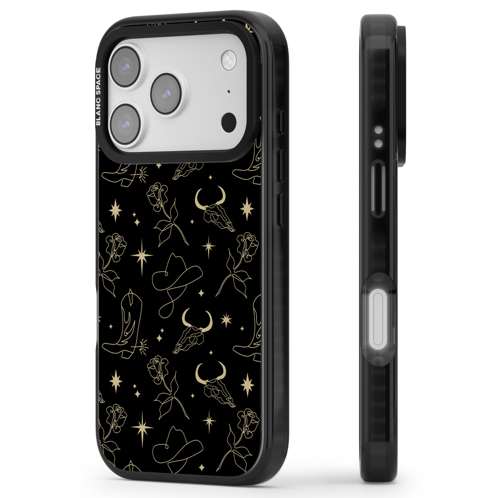 Celestial West Pattern iPhone 17 Pro Impact Pro Black Phone Case Side Profile