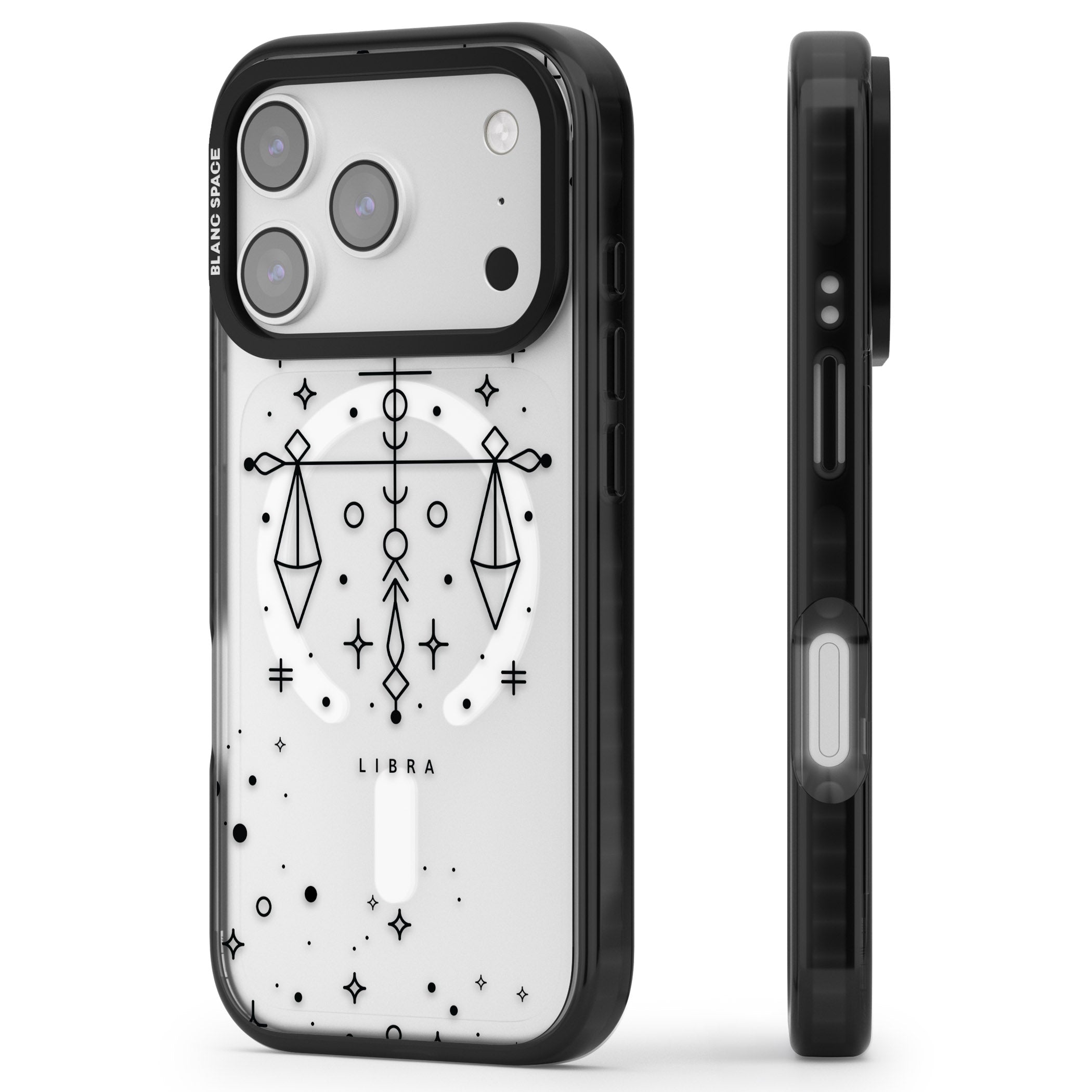 Libra Abstract Zodiac iPhone 17 Pro Impact Pro Black Phone Case Side Profile