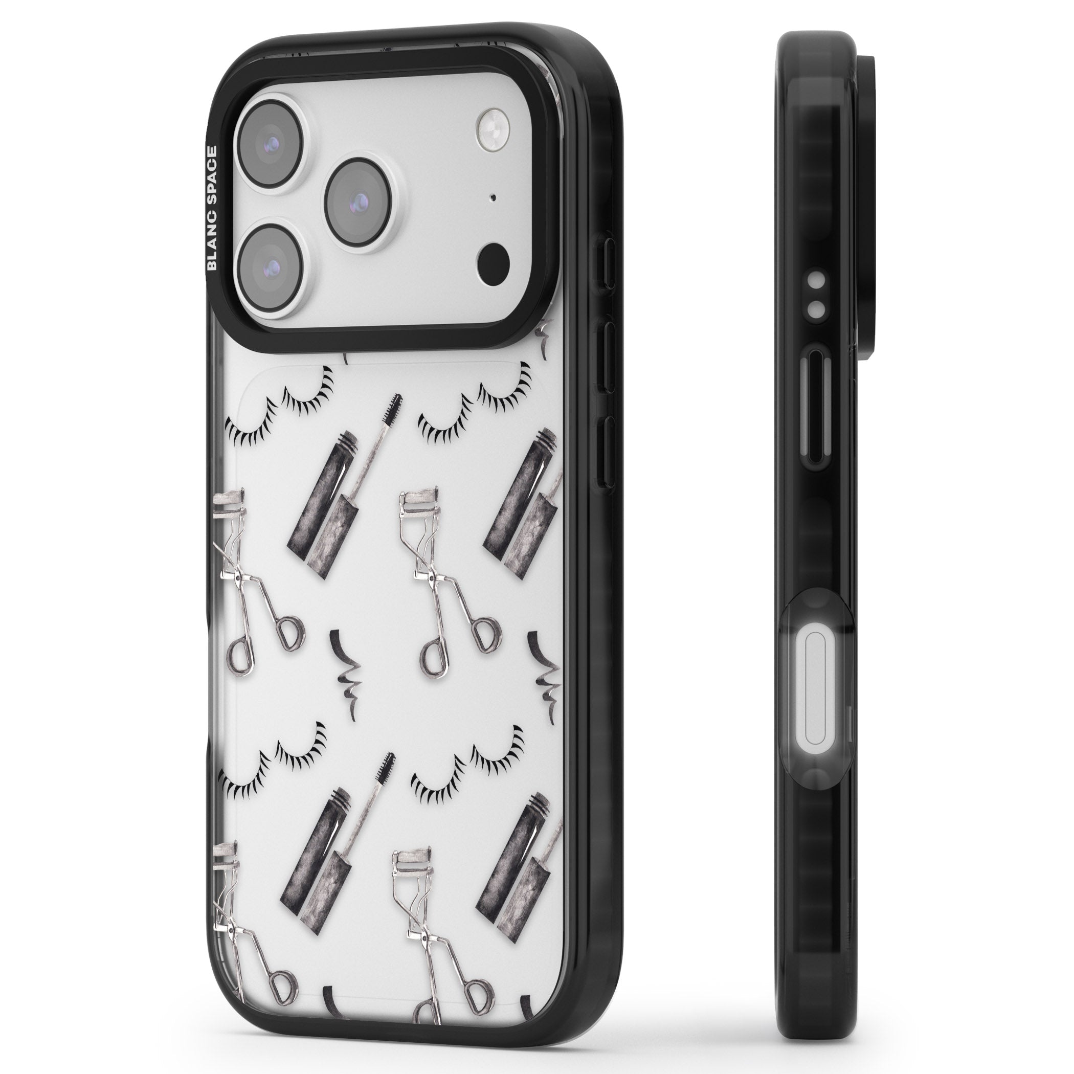 Eyelash Makeup Pattern iPhone 17 Pro Impact Black Phone Case Side Profile