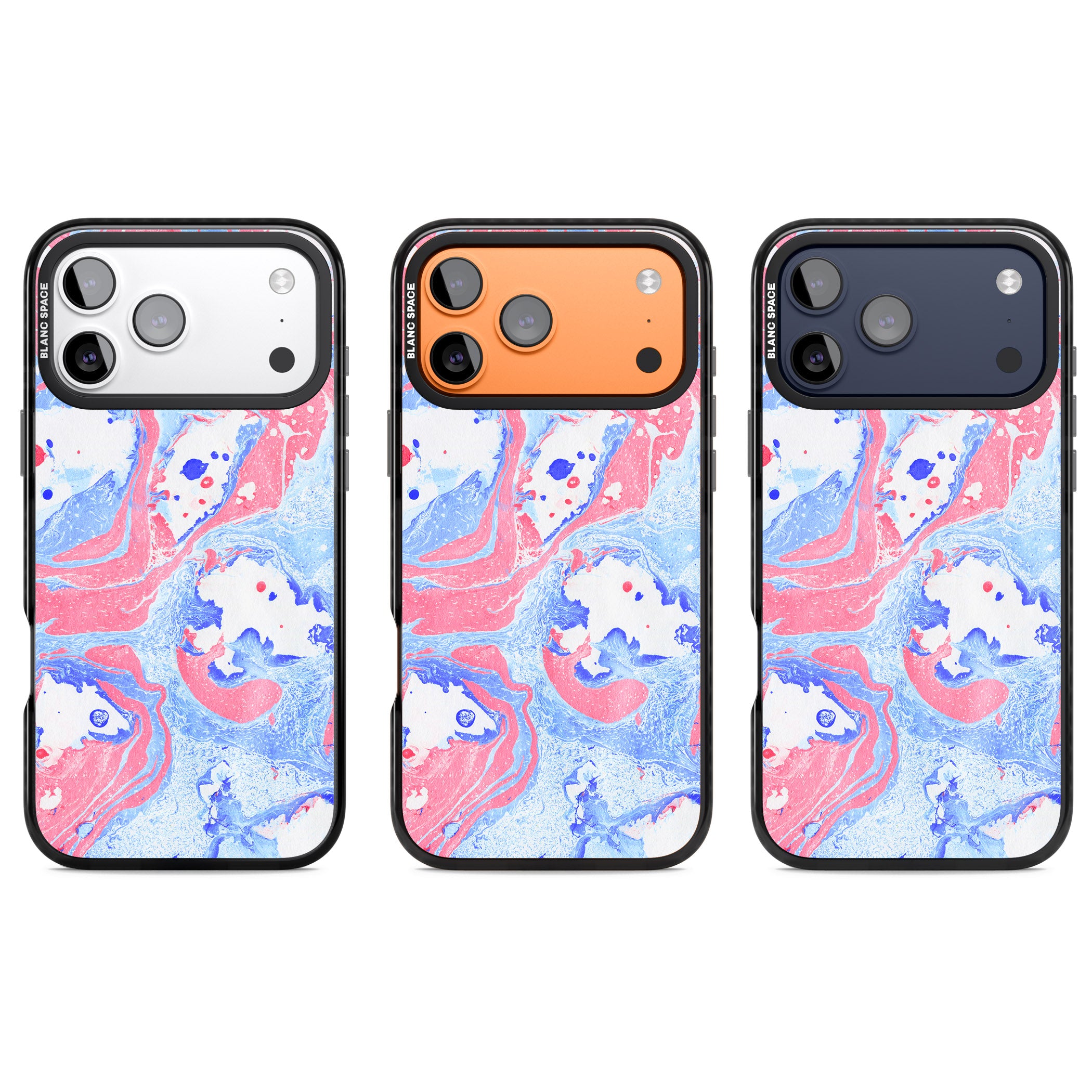 Pink, Blue & White Marbled Paper Pattern iPhone 17 Pro Impact Black Phone Case APT Impact Protection