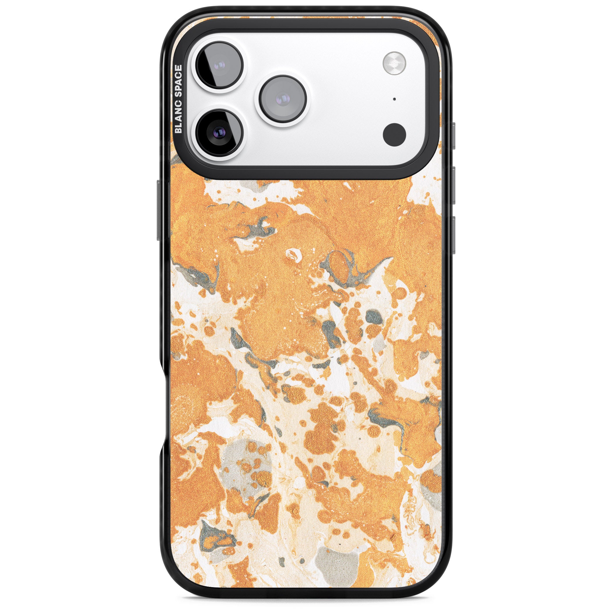 Orange Marbled iPhone 17 Pro Impact Black Phone Case
