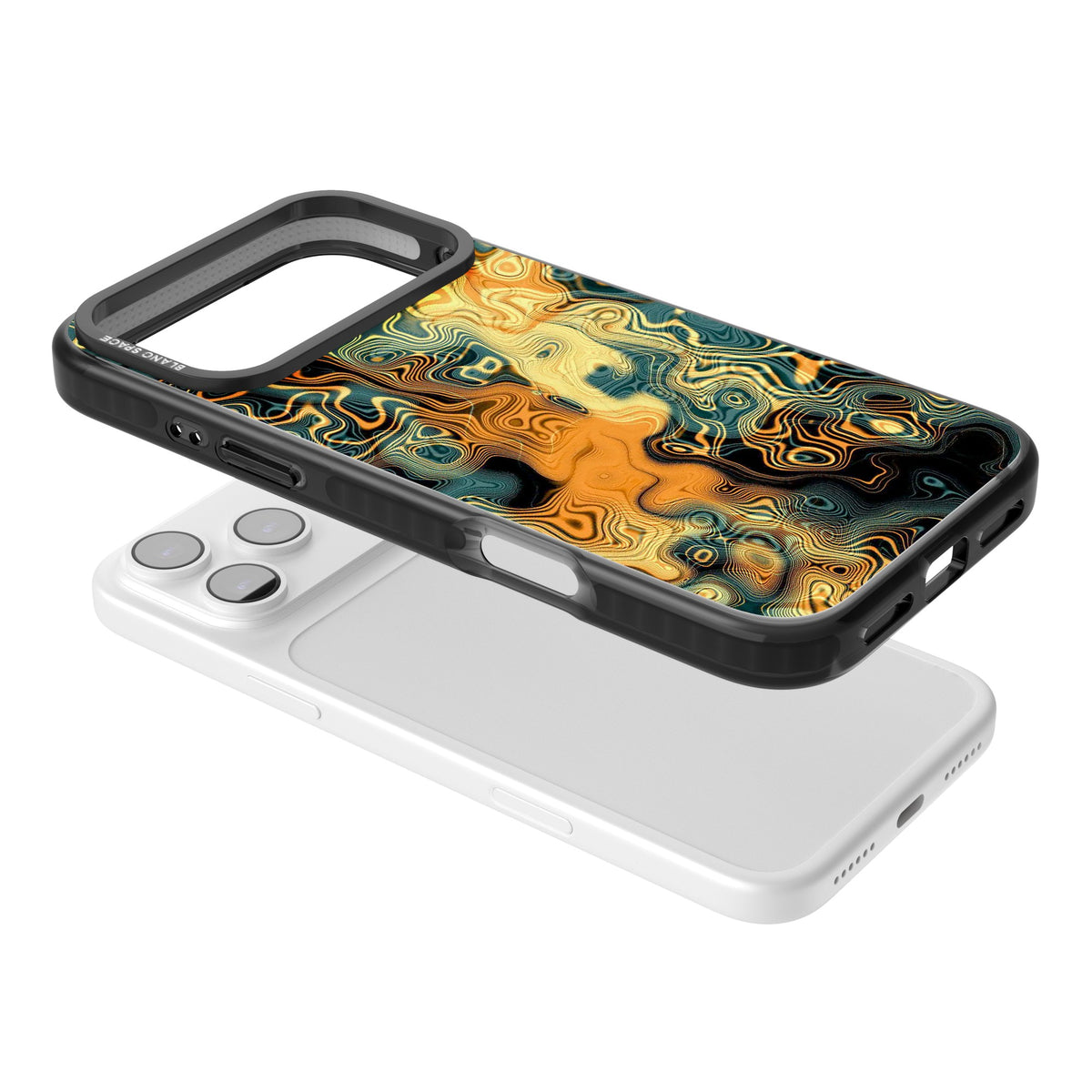 Liquid Amber iPhone 17 Pro Max Impact Black Phone Case angled
