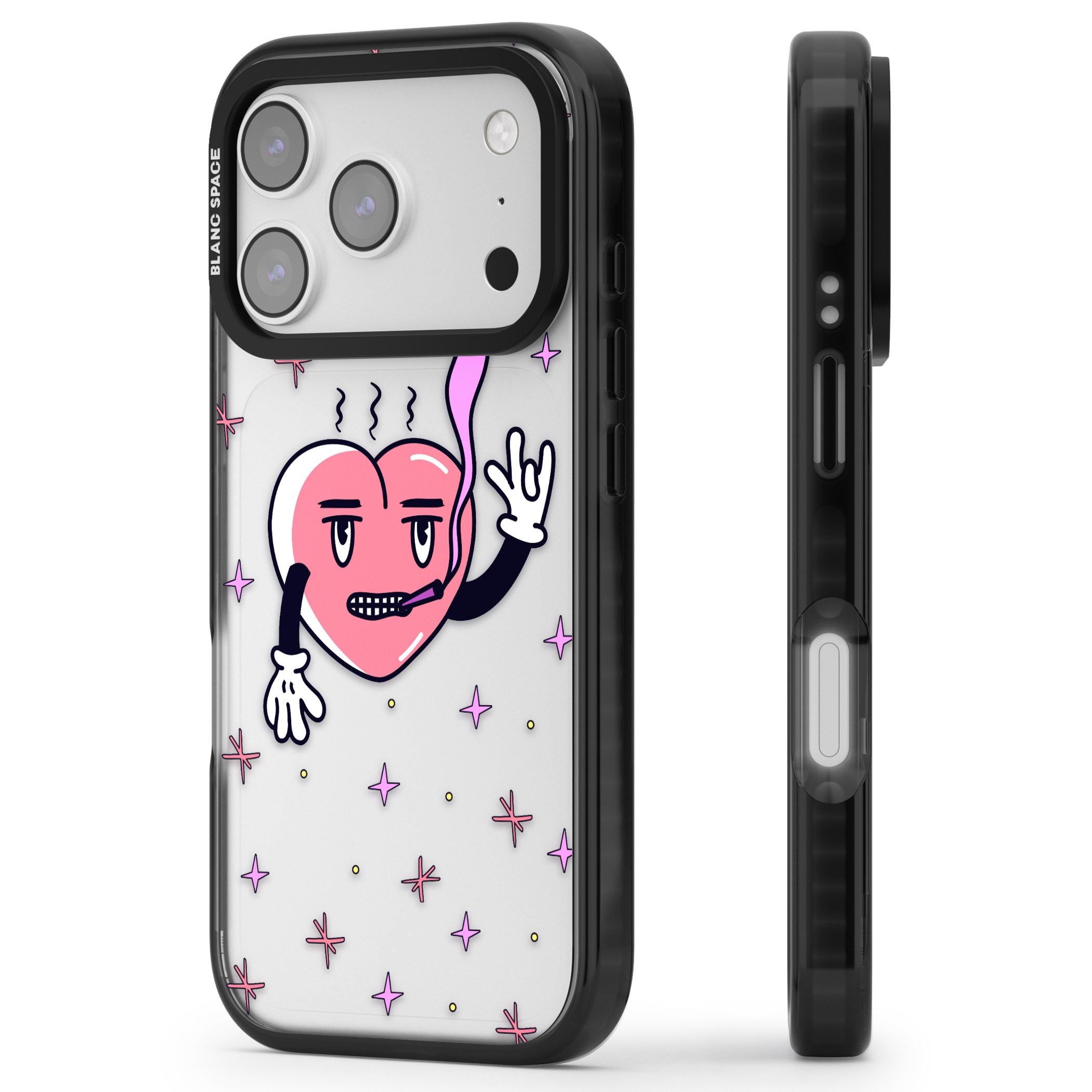 Quirky Heart iPhone 17 Pro Impact Black Phone Case Side Profile