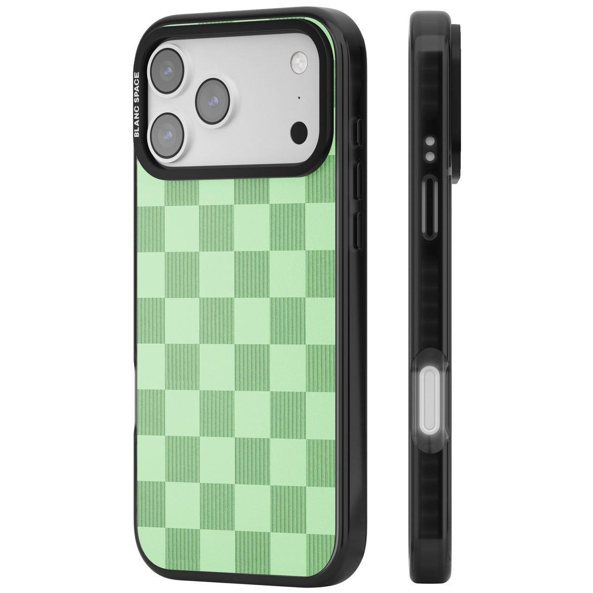 Seafoam Checkered iPhone 17 Pro Max Impact Black Phone Case side