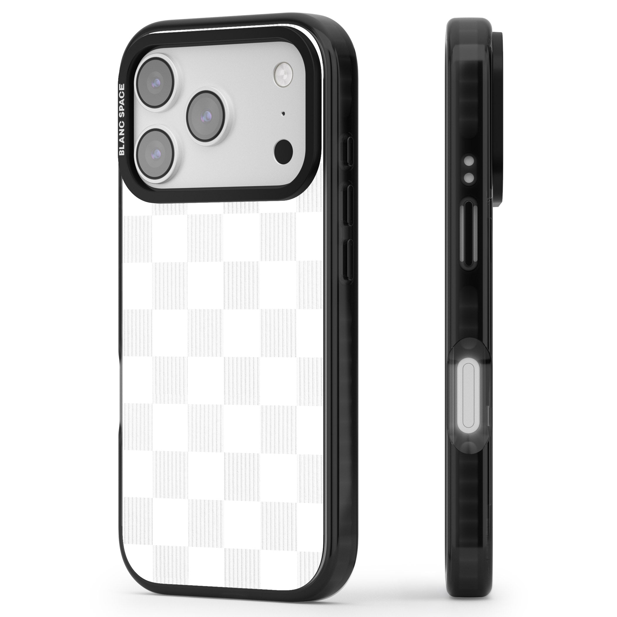 White Checkered iPhone 17 Pro Impact Black Phone Case Side Profile